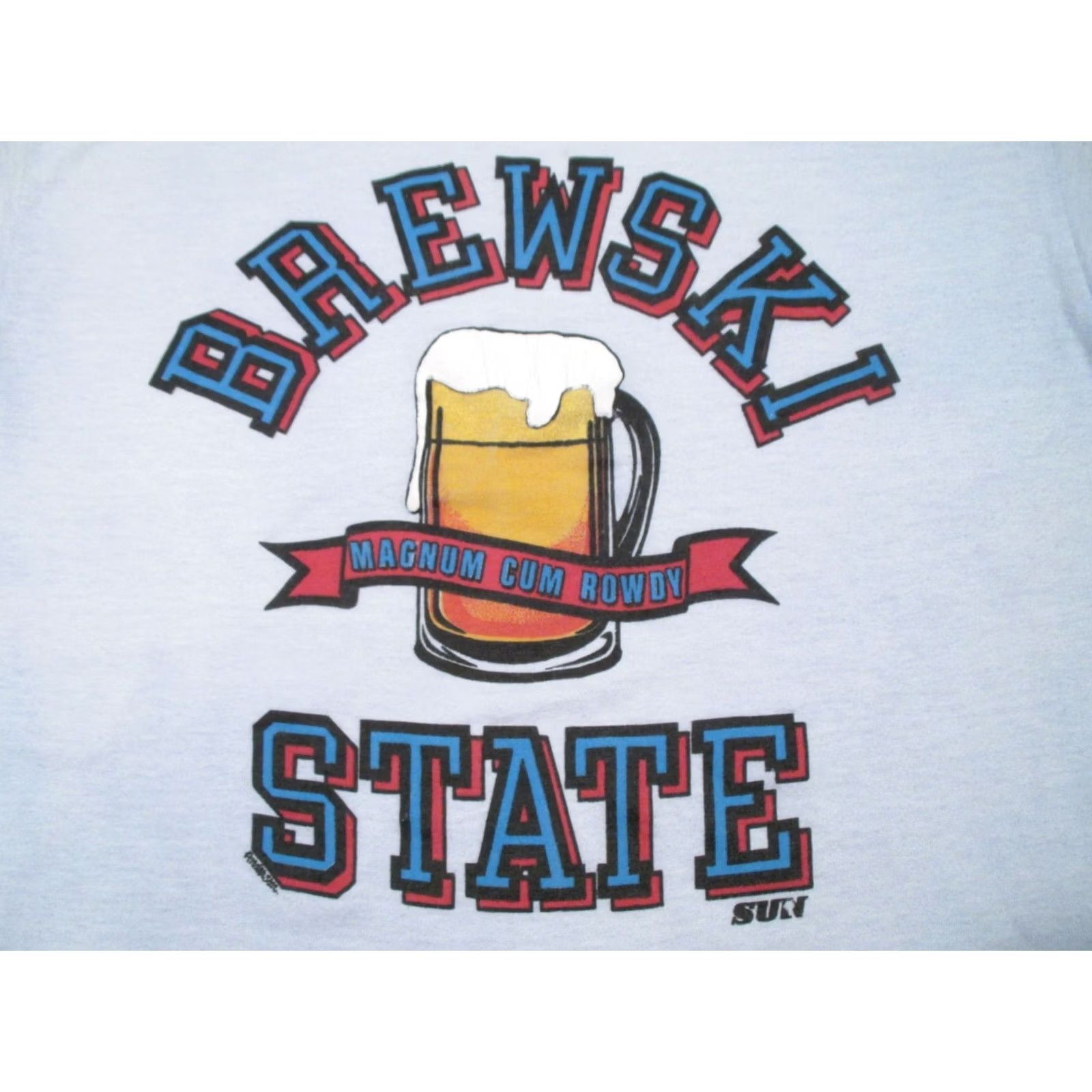 Vintage VINTAGE BREWSKI STATE MAGNA CUM ROWDY T-Shirt MEDIUM beer cartoon single stitch Mens 80s Size US M / EU 48-50 / 2 - 3 Thumbnail