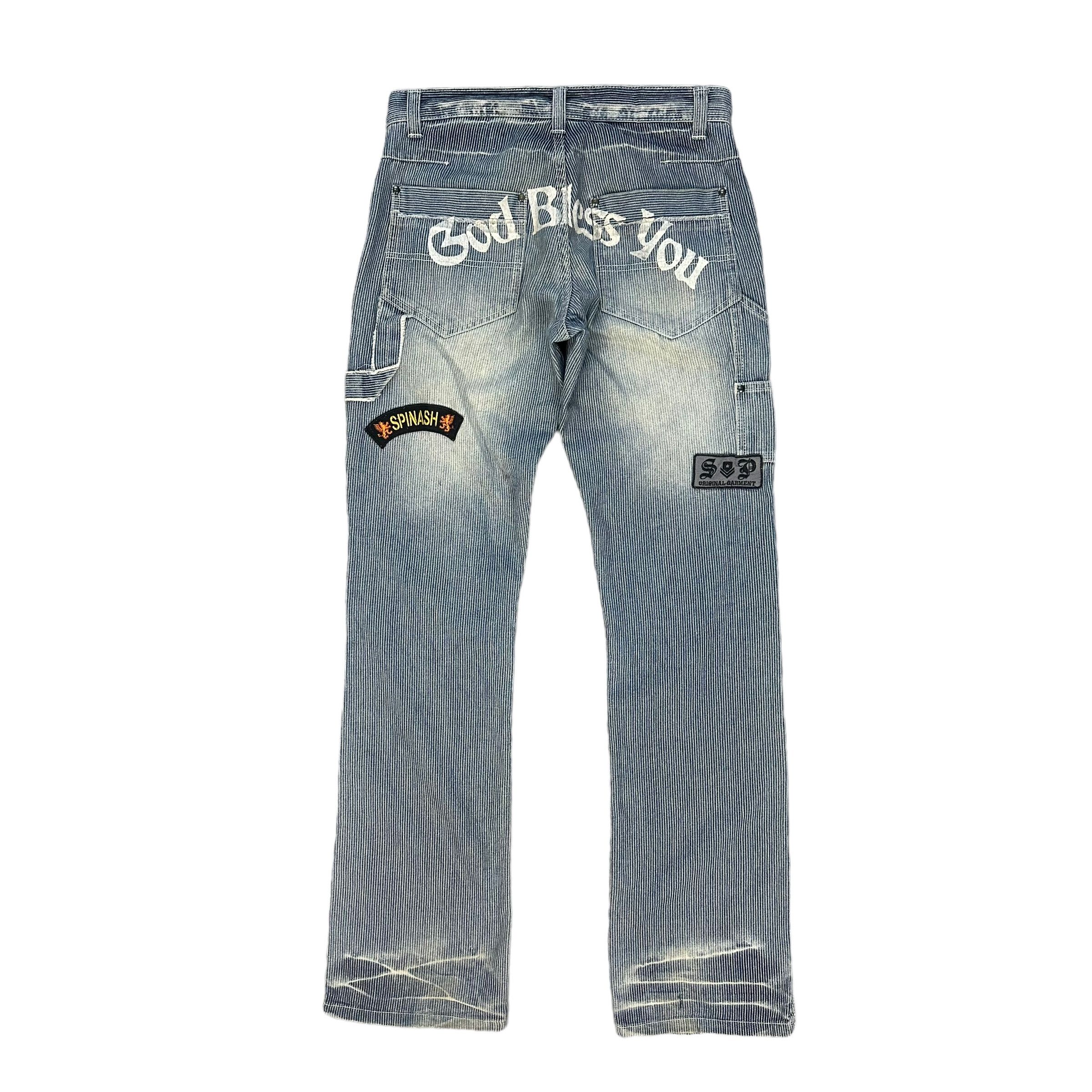 GOD BLESS YOU PATCHES STRIPED CARPENTER PANT #8861-032