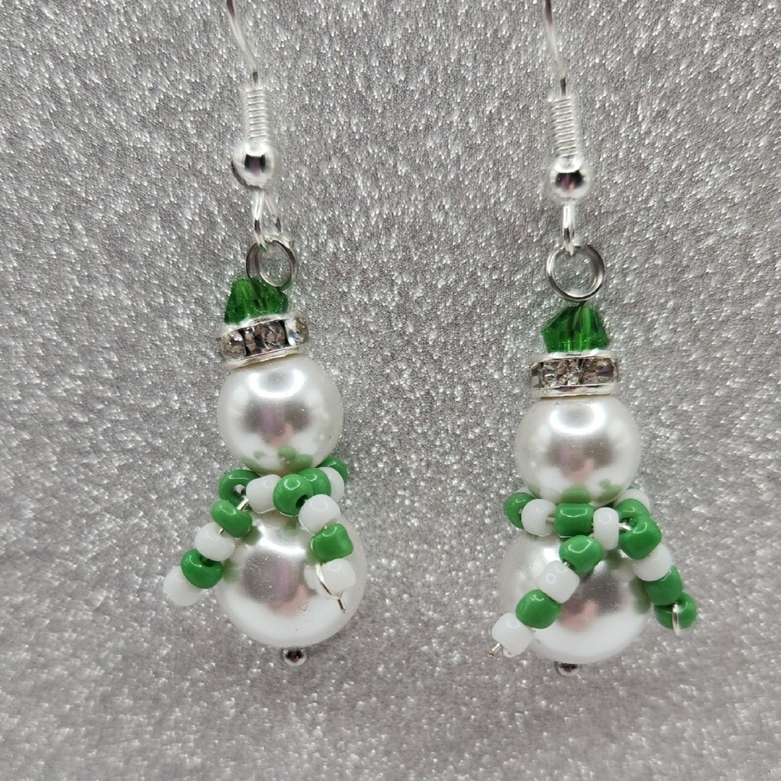 Other Handmade Snowman Earrings with Pearls, Green Beads, Crystals Size ONE SIZE - 7 Thumbnail
