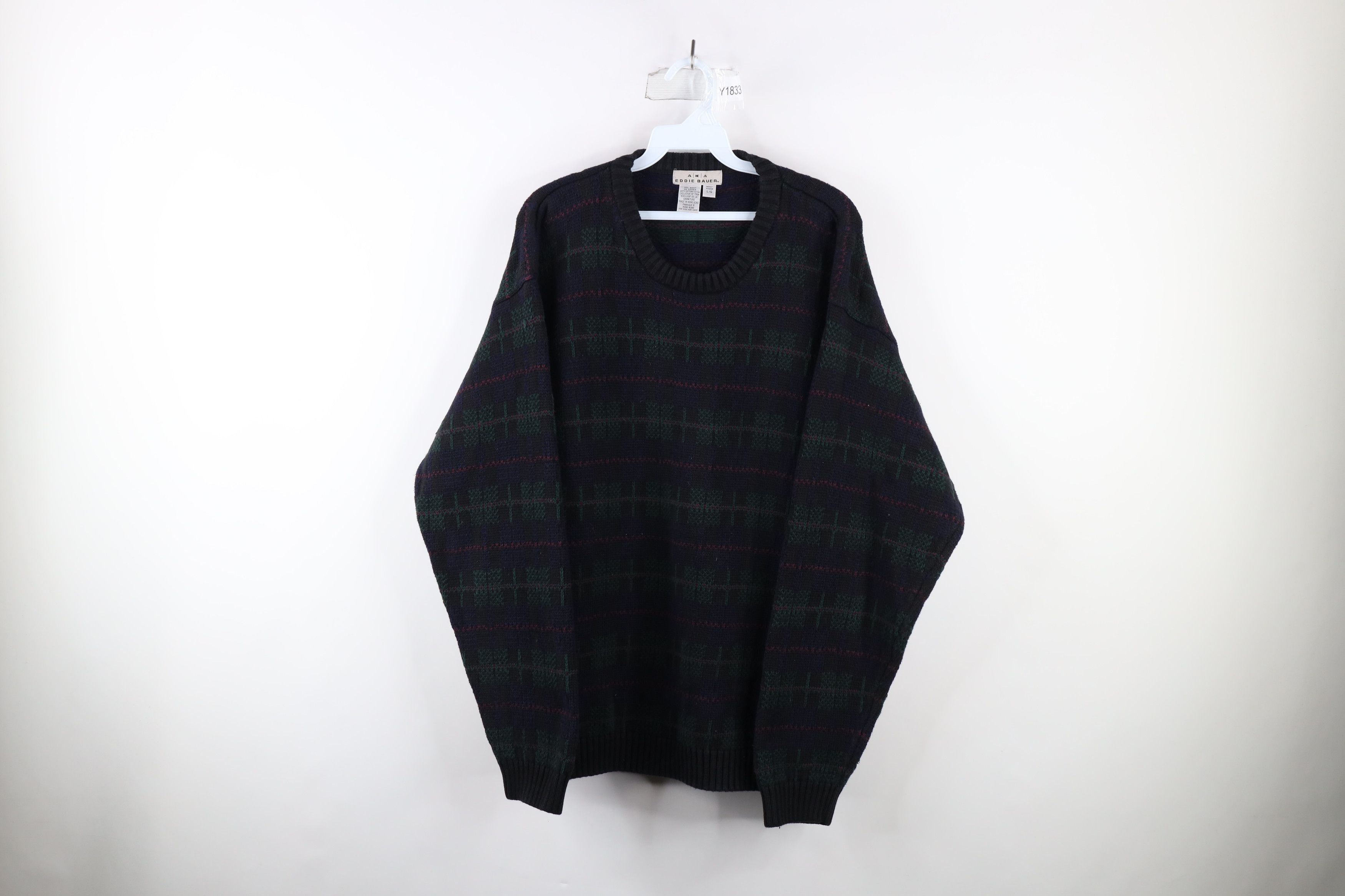 Eddie Bauer Vintage 90s Eddie Bauer Heavyweight Knit Sweater Plaid Size US L / EU 52-54 / 3 - 1 Thumbnail