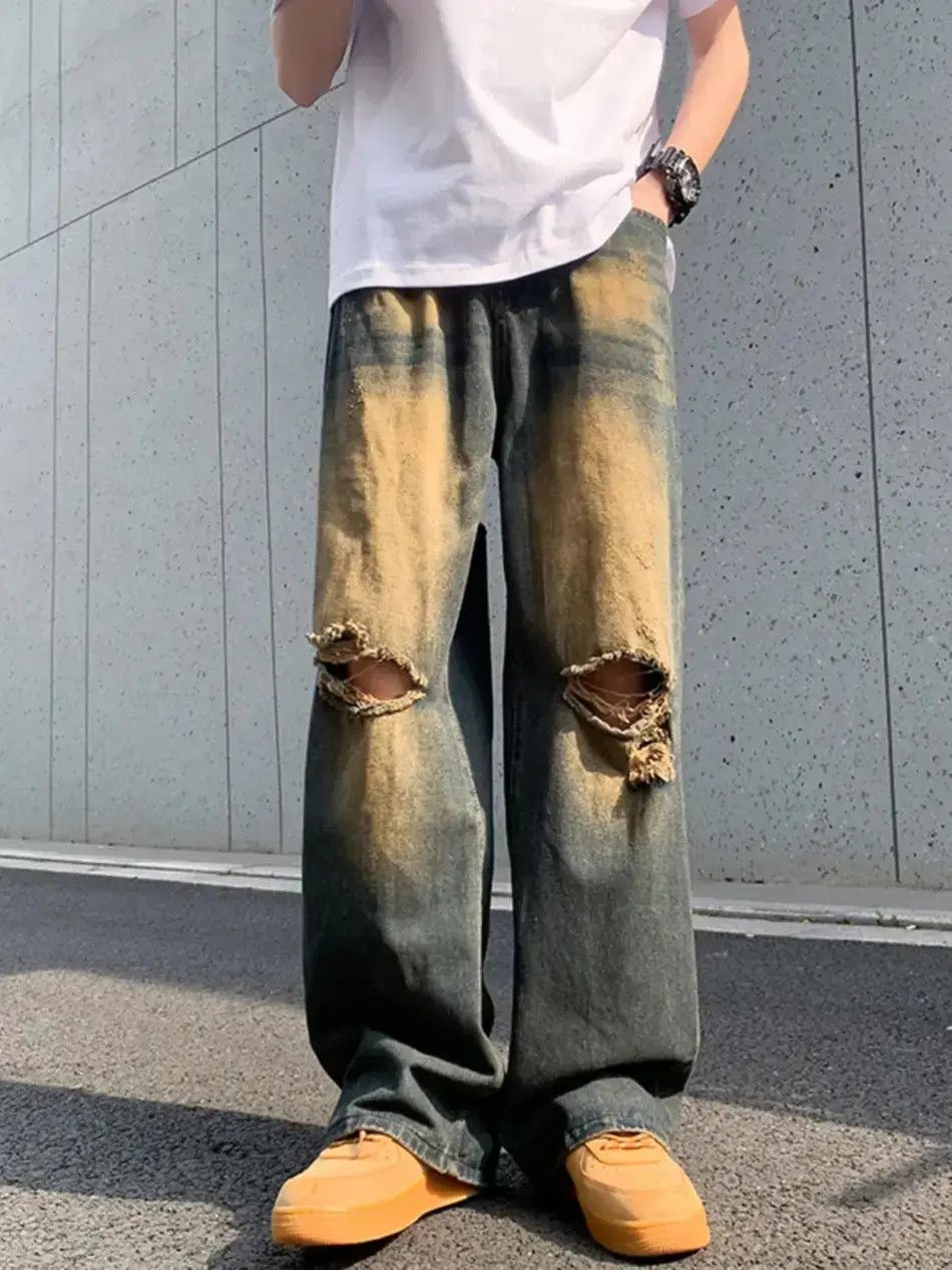 Japanese Brand Retro washed loose fitting straight leg drape jeans Size US 32 / EU 48 - 1 Thumbnail