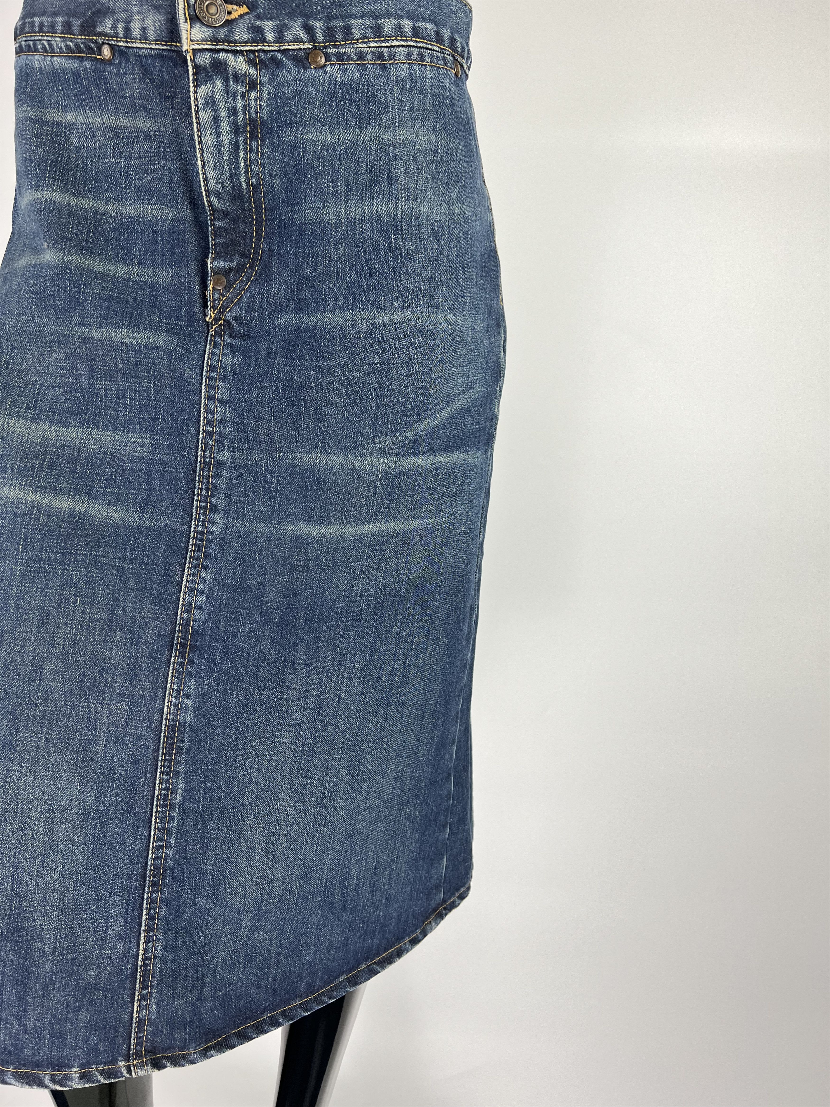 Levi's VTG Levis Blue Denim Midi Skirt Size S Y2K Size 26" / US 2 / IT 38 - 7 Thumbnail