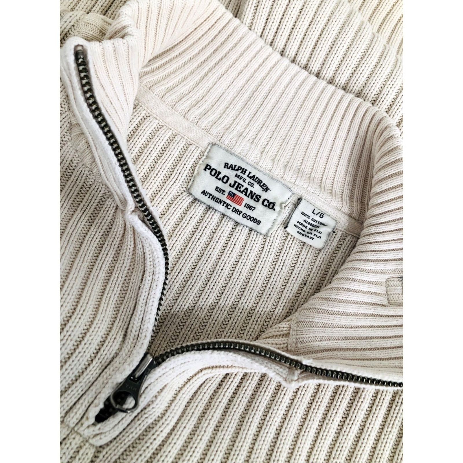 Polo Ralph Lauren RALPH LAUREN / POLO JEANS Embroidered FLAG Vtg. Ribbed L/XL Sweater - EXCELLENT Size US L / EU 52-54 / 3 - 5 Thumbnail