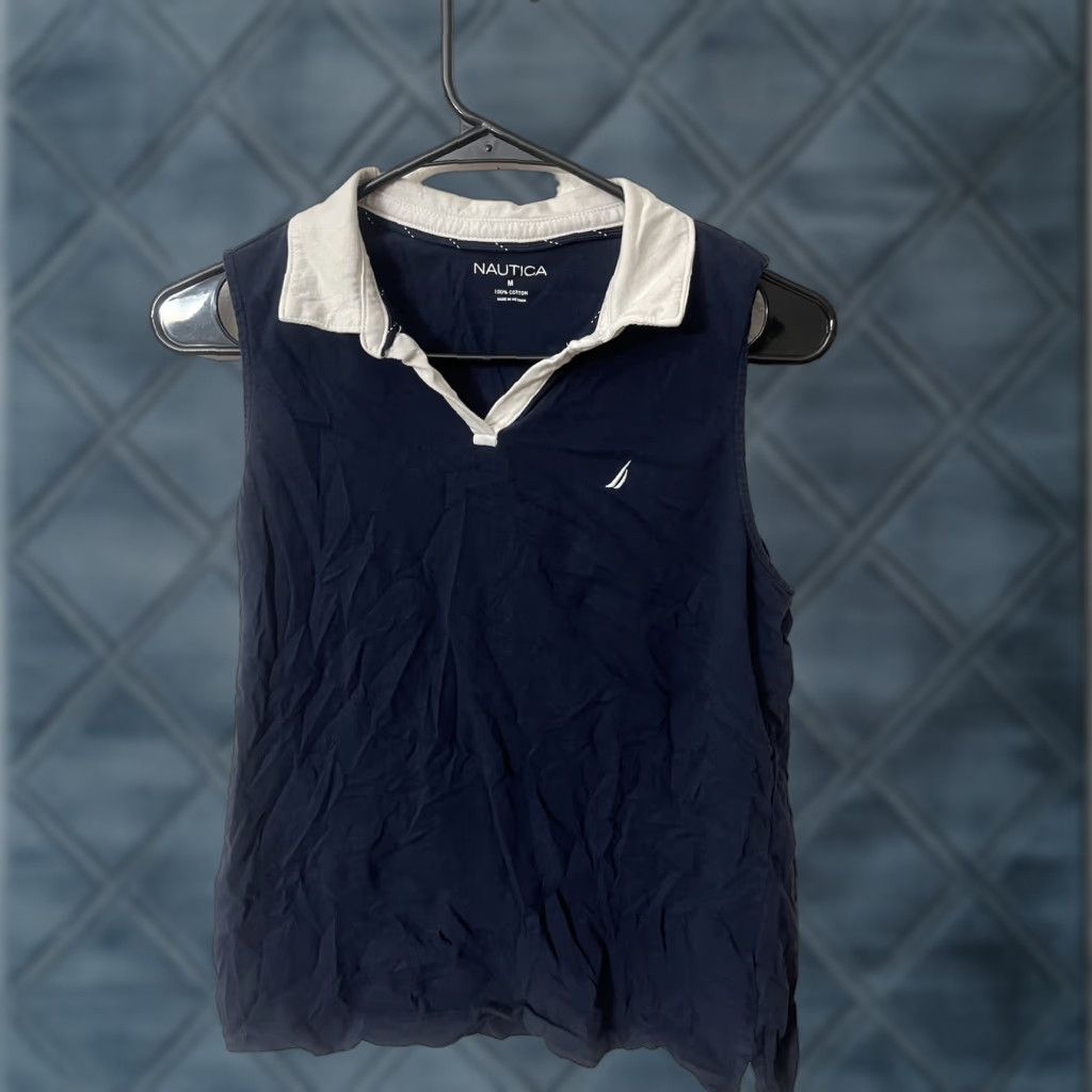 Nautica VINTAGE Nautica Polo Shirt Womens Medium Sleeveless Casual Outdoor Lightweight Cotton Navy Golf Size M / US 6-8 / IT 42-44 - 1 Thumbnail