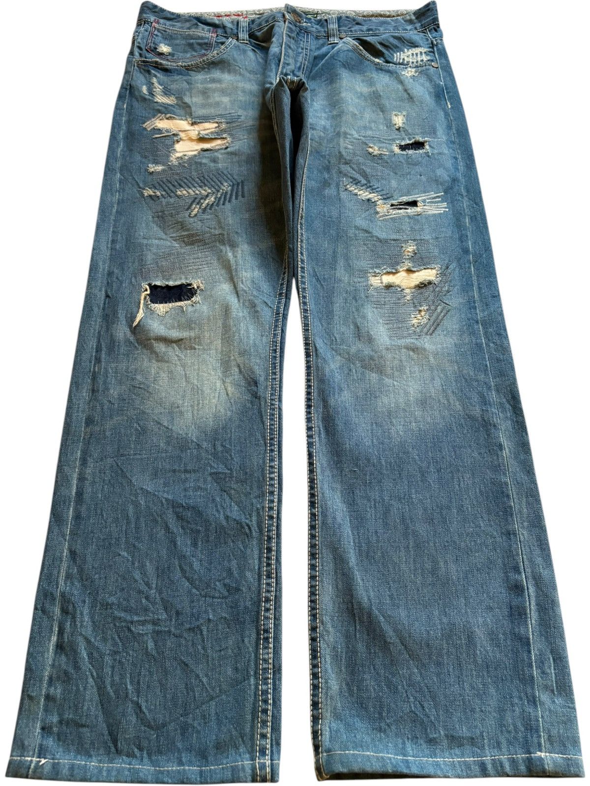 Japanese Brand Vintage Japanese Brand Patches Faded Wash Loose Jeans Size US 37 - 1 Thumbnail