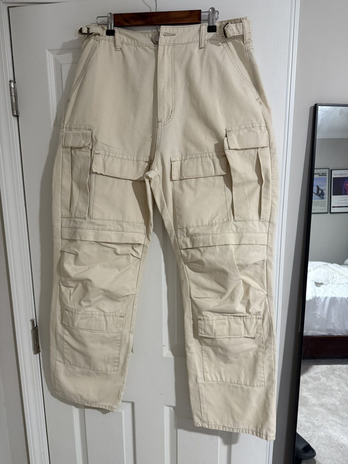 MNML Ultra Baggy Cargo Pants - Off White Size US 33 - 1 Thumbnail