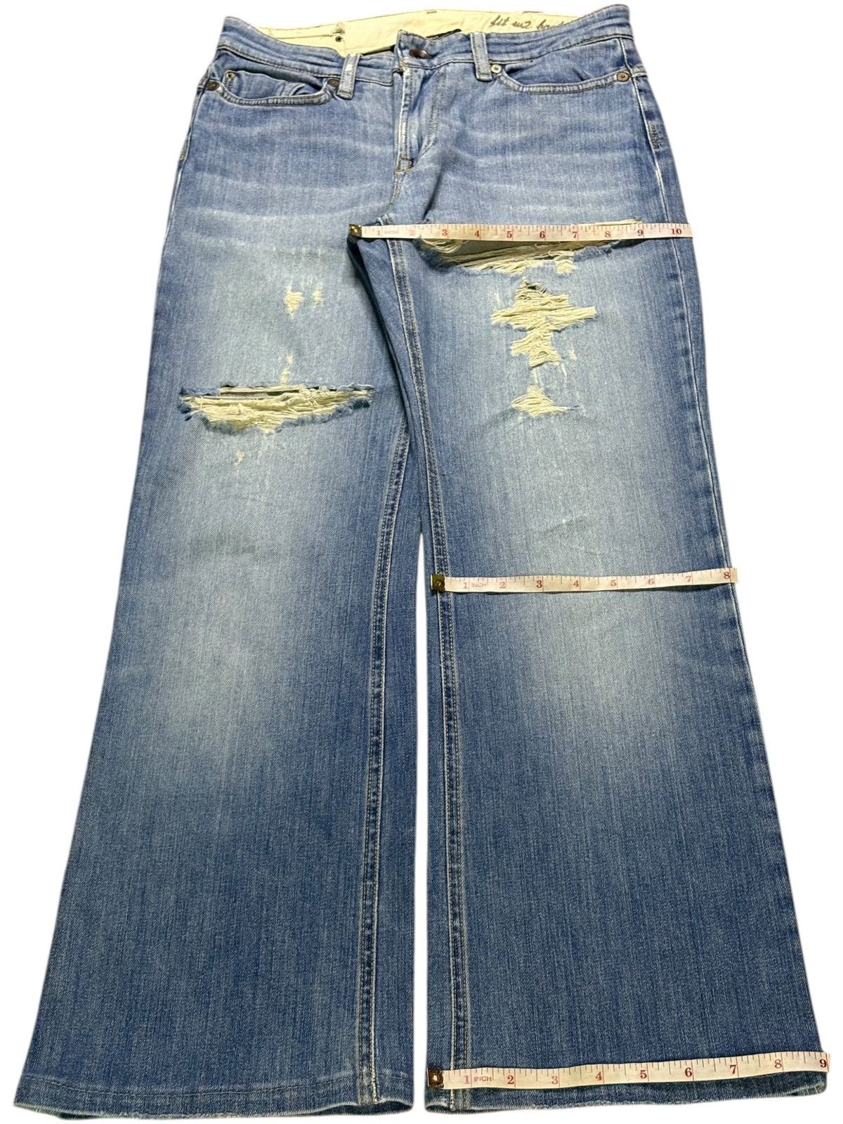 Japanese Brand Vintage Max Mara Faded Wash Distress Rip Bootcut Flare Jean Size 28" / US 6 / IT 42 - 15 Thumbnail