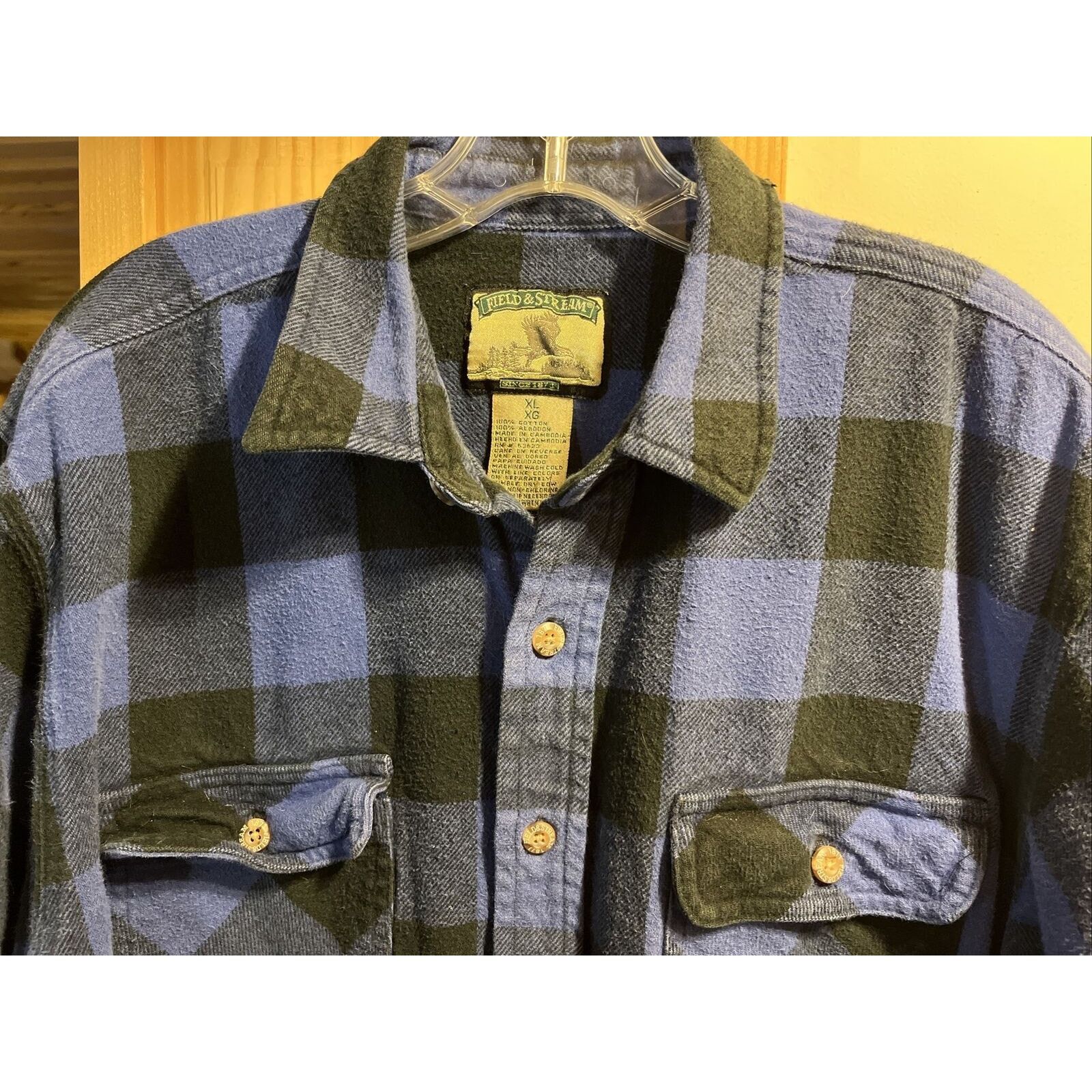 Field & Stream Field & Stream Men XL Blue Plaid Button Cotton Flannel Shirt Size US XL / EU 56 / 4 - 5 Thumbnail