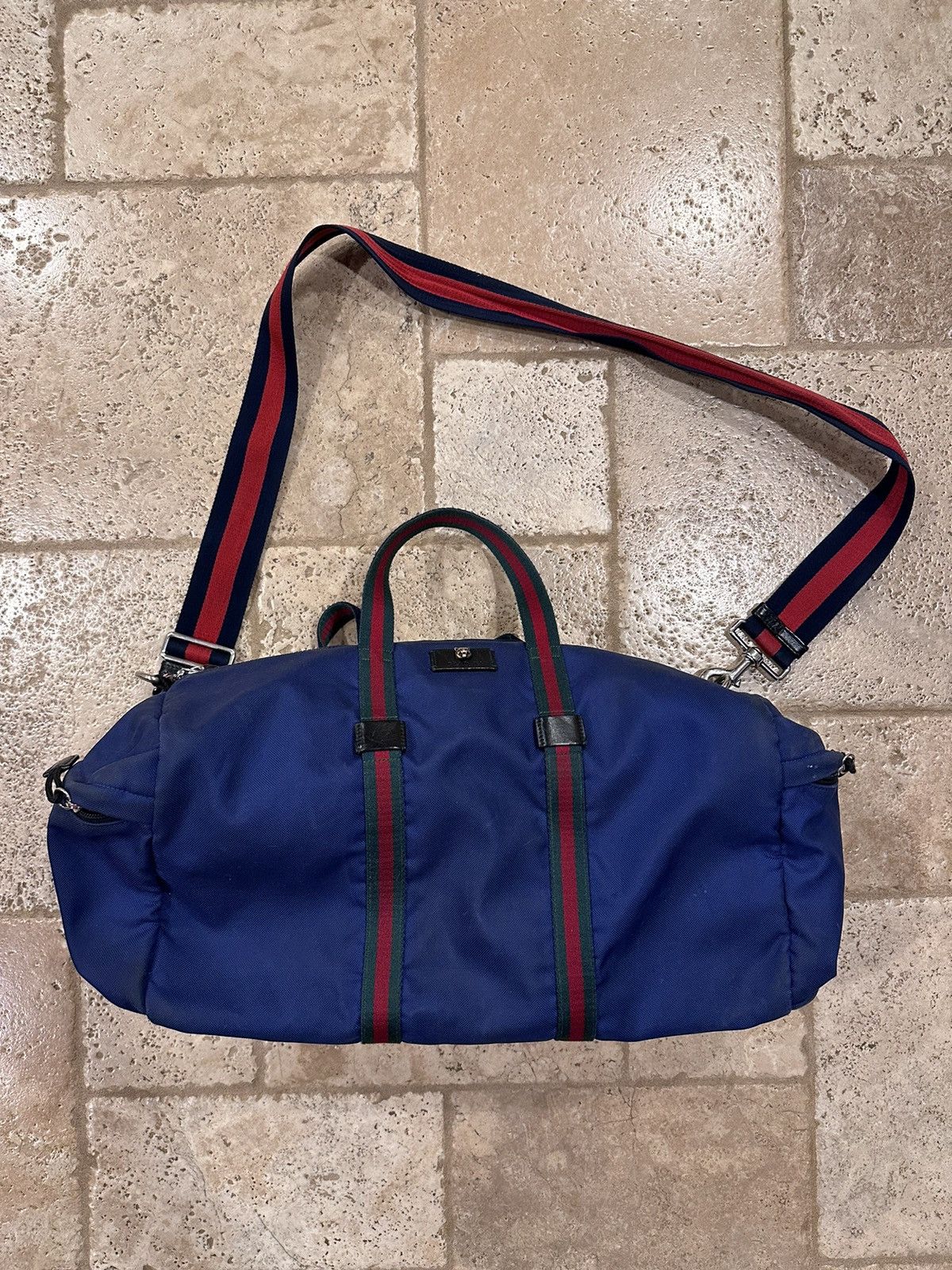 Gucci Gucci Navy Cotton / Canvas Duffle Logo Bag Size ONE SIZE - 1 Thumbnail
