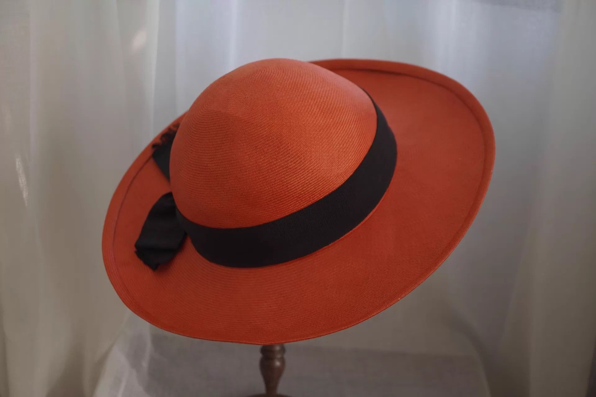 Chanel Chanel 80s Rare Orange-Red Wide-Brim Straw Hat 57 Size ONE SIZE - 5 Thumbnail