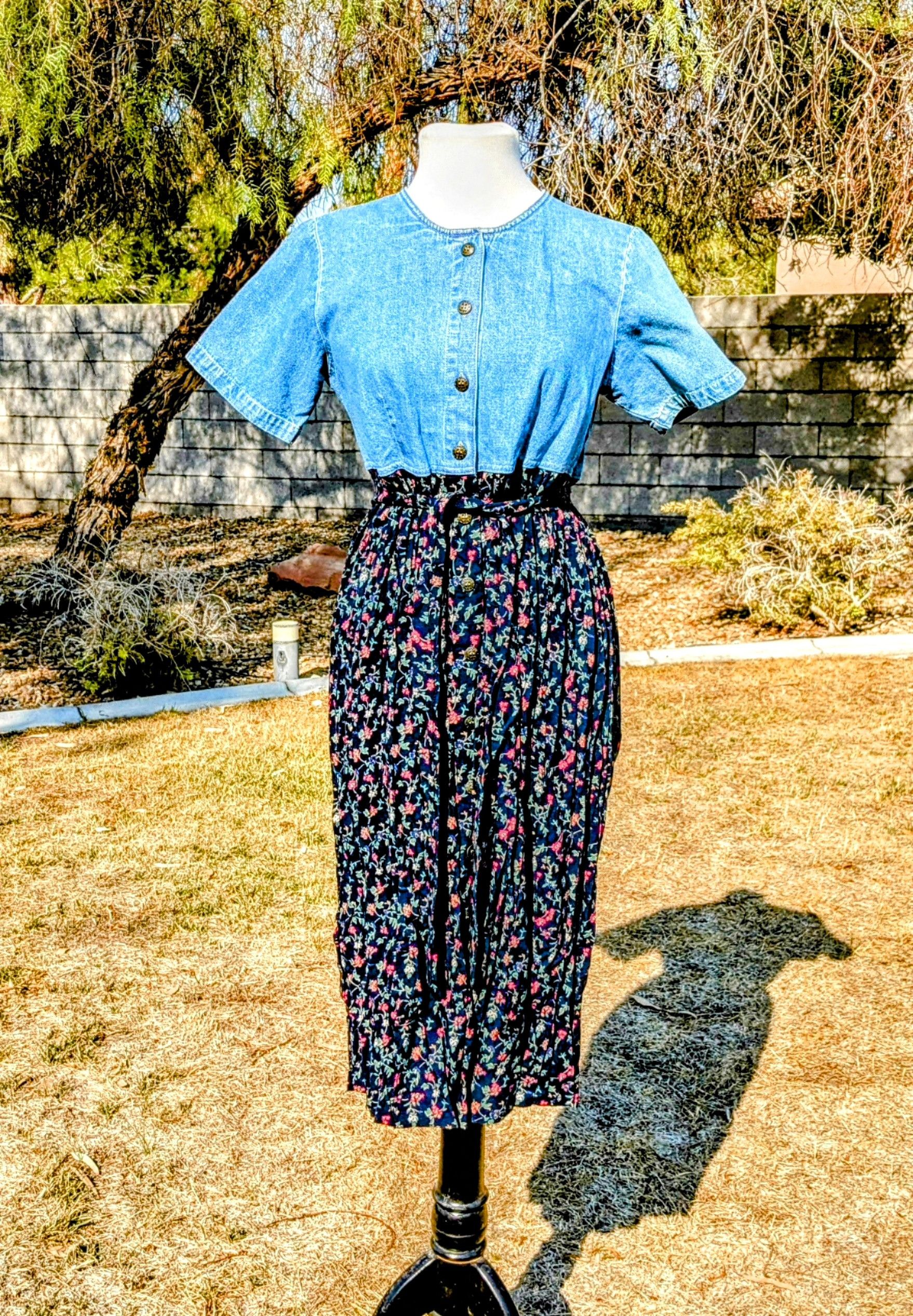 Cherokee Vintage Cherokee Denim Petite Full-button Blouson Midi Dress Size S / US 4 / IT 40 - 1 Thumbnail