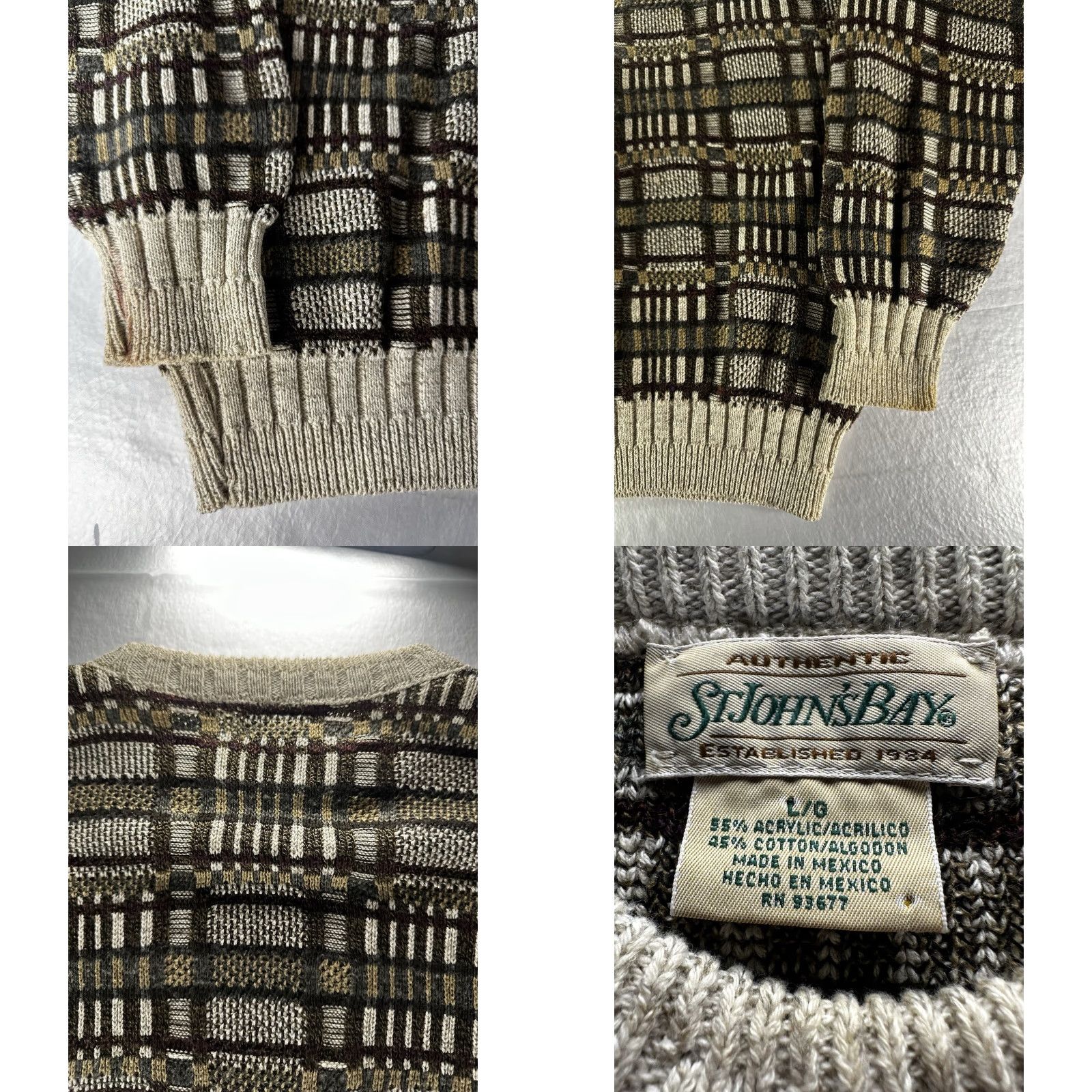 Vintage VTG St. Johns Bay Geometric Ribbed Sweater Mens Large Beige Multi Geometric Ribbed Pullover 90s Vintage Mens L Beige St. Johns Bay Size US L / EU 52-54 / 3 - 9 Thumbnail