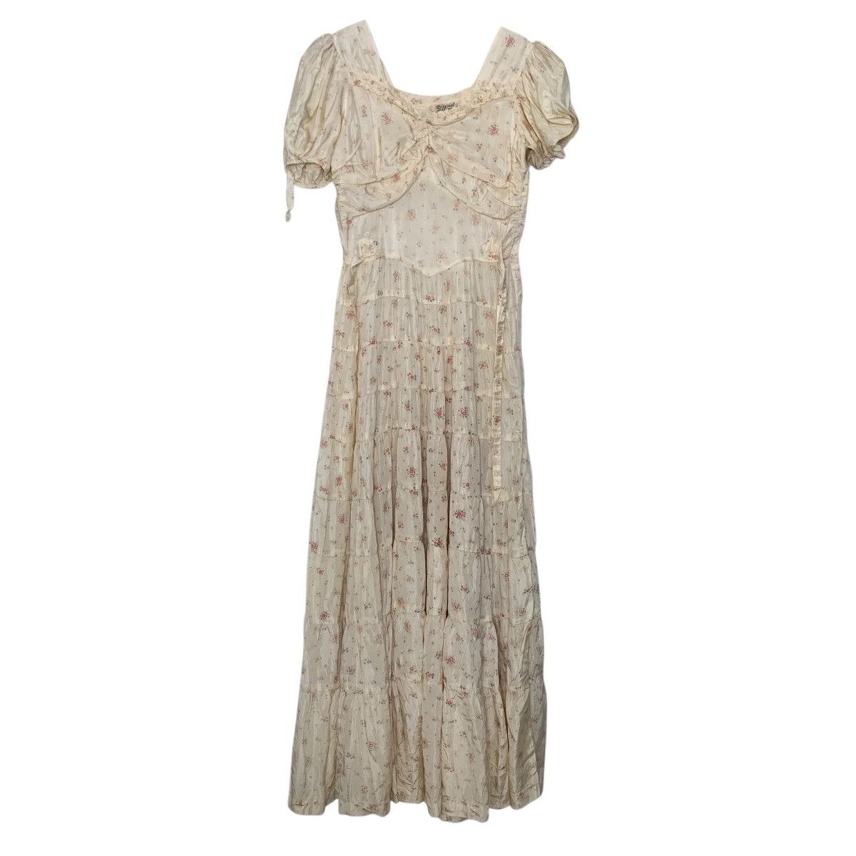 Other Vintage 30s Baby Pink Creme Tiered Puff Sleeve Maxi Dress Size S / US 4 / IT 40 - 1 Thumbnail