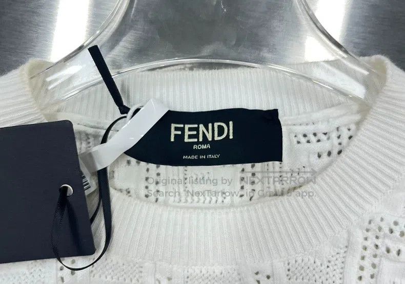 Fendi Fendi White Knit Sweater with Dark Pattern and Logo Size M / US 6-8 / IT 42-44 - 3 Thumbnail