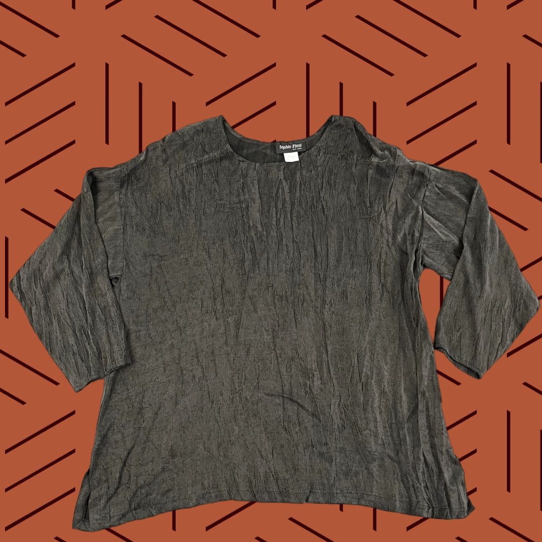Vintage SOPHIE FINZI Shirt Womens S/M Gray 100% Bemberg Rayon Crew Pullover Top 44" Bust Size M / US 6-8 / IT 42-44 - 1 Thumbnail