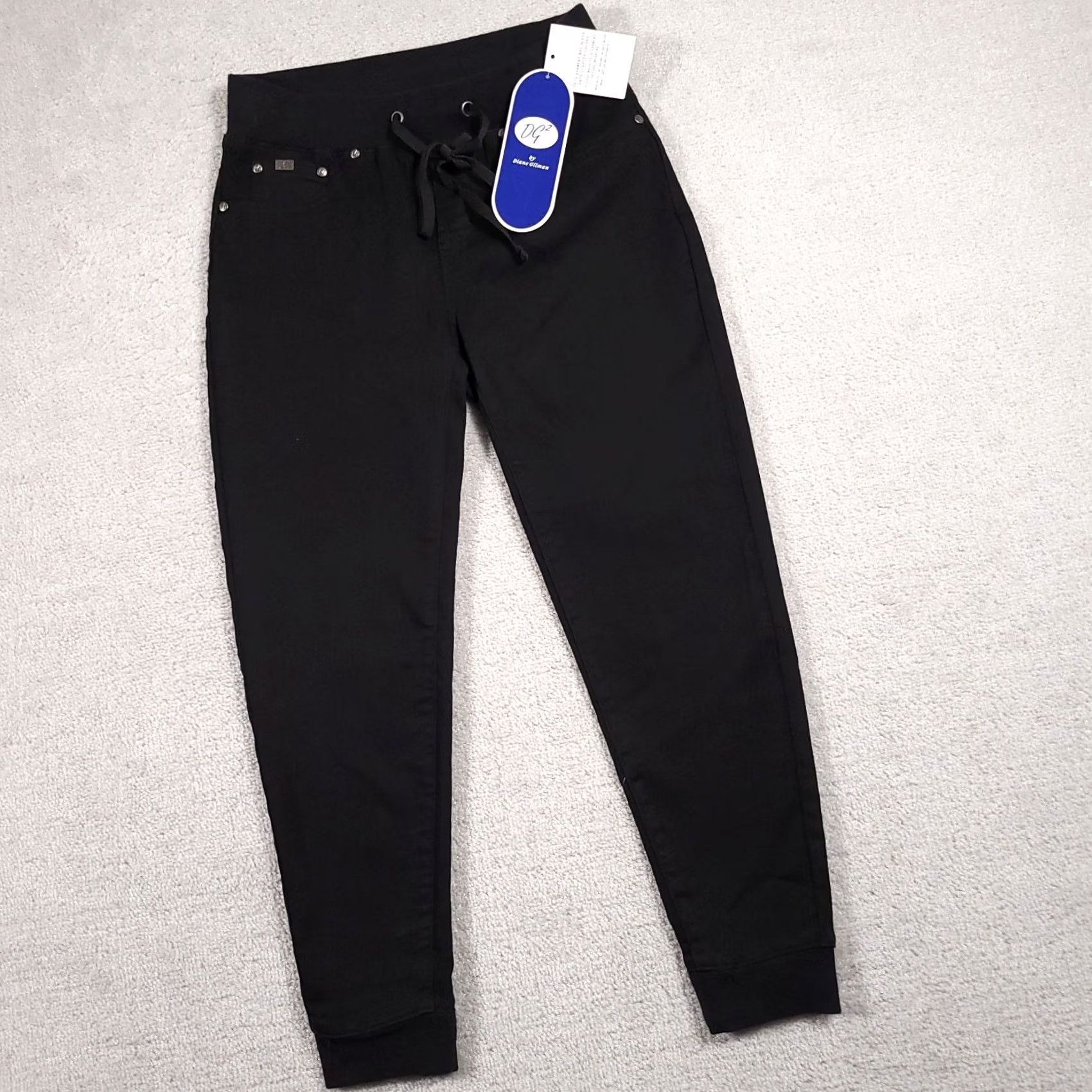 Vintage DG2 by Diane Gilman Stretch Pull On Ankle Jeggings Black PXS Petite Women Size Jegging Tapered Slim Comfort Drawstring Size 26" / US 2 / IT 38 - 2 Thumbnail