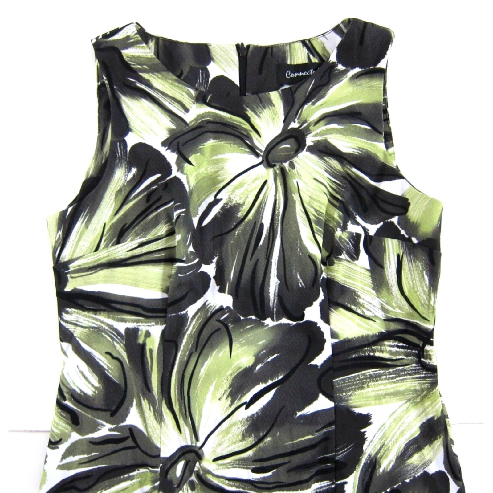 Vintage Connected Green Grey White Floral Stretch Sleeveless Sheath Shift Tank Dress 12 Size XL / US 12-14 / IT 48-50 - 3 Thumbnail