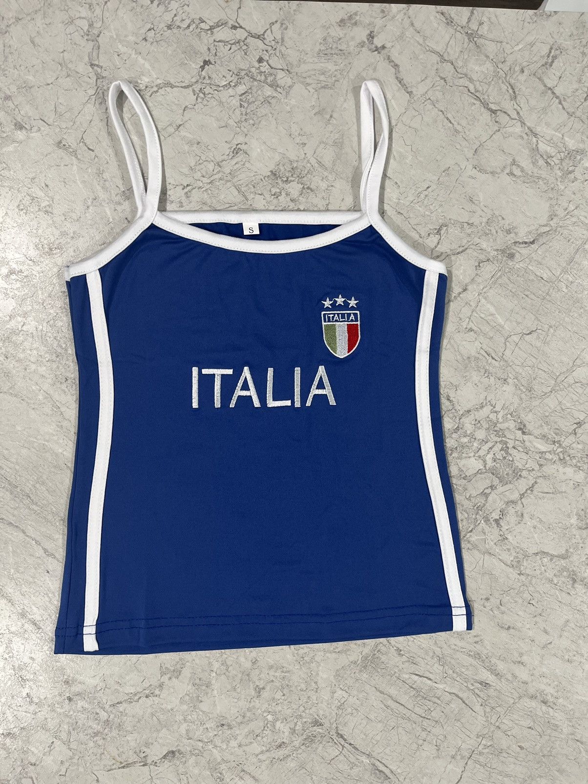 Other Y2k ITALIA Blue White Embroidered Italy Crop Top Tank Tops Size L / US 10 / IT 46 - 2 Thumbnail
