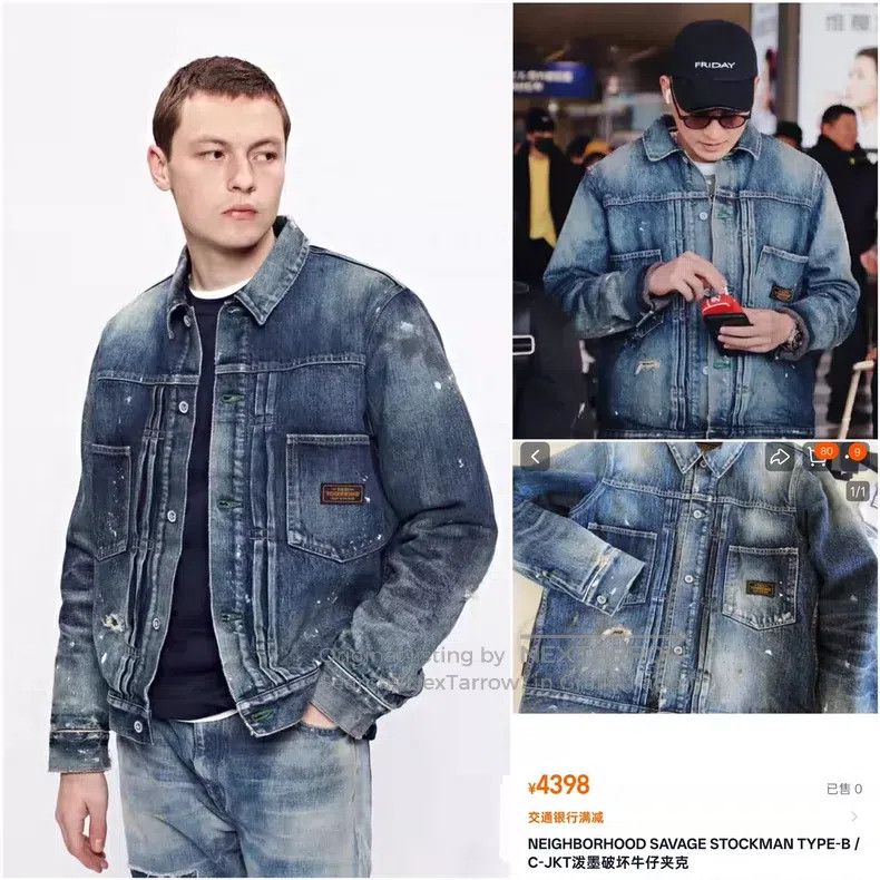 Neighborhood Neighborhood 19AW Wool Washed Distressed Splashed Denim Ja Size US L / EU 52-54 / 3 - 9 Thumbnail