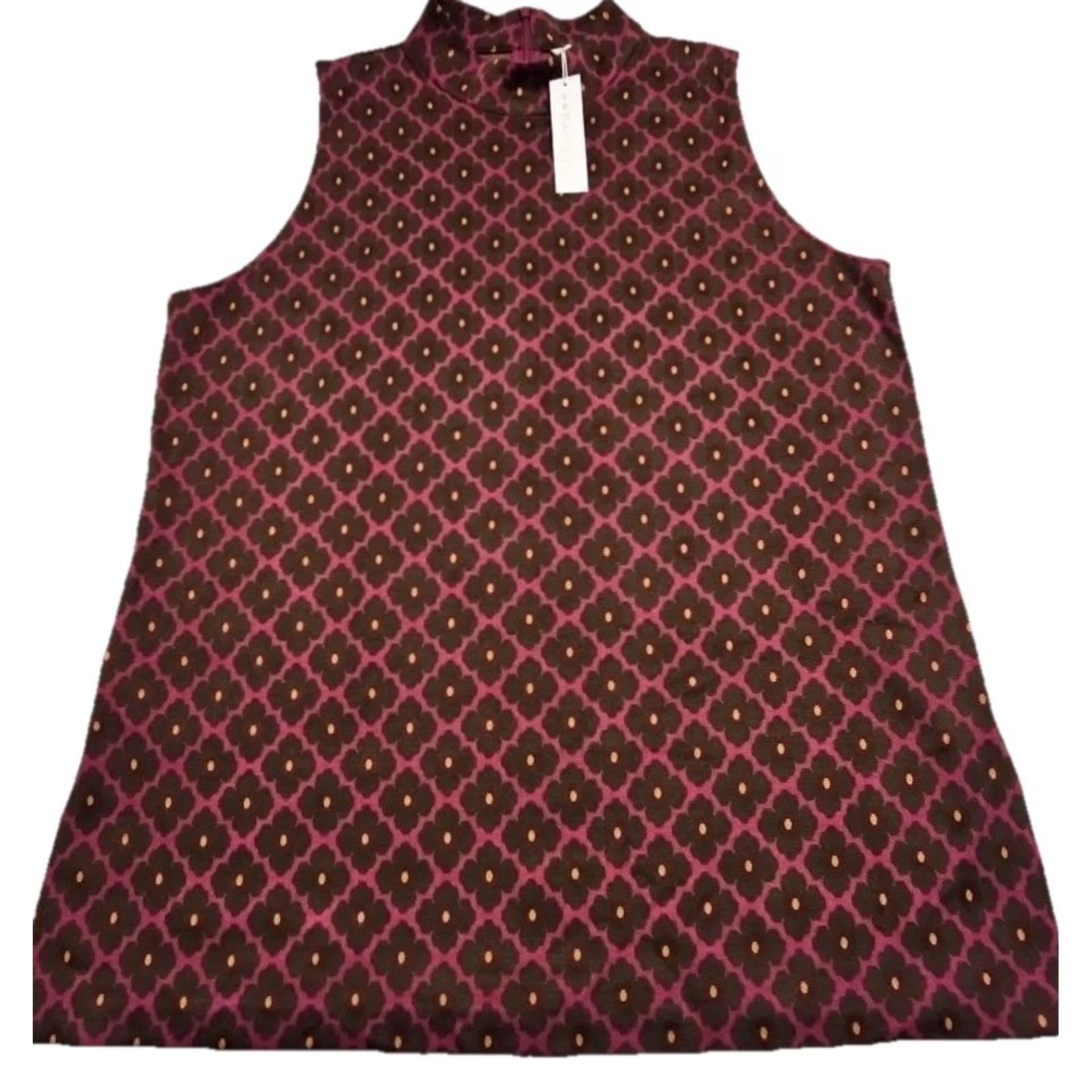 Trina Turk Trina Turk Dress Mini Shift Sleeveless Mock Neck Geometric Retro Burgundy Pink NWT XL Womens Subcategory: Dress Size XL / US 12-14 / IT 48-50 - 2 Thumbnail