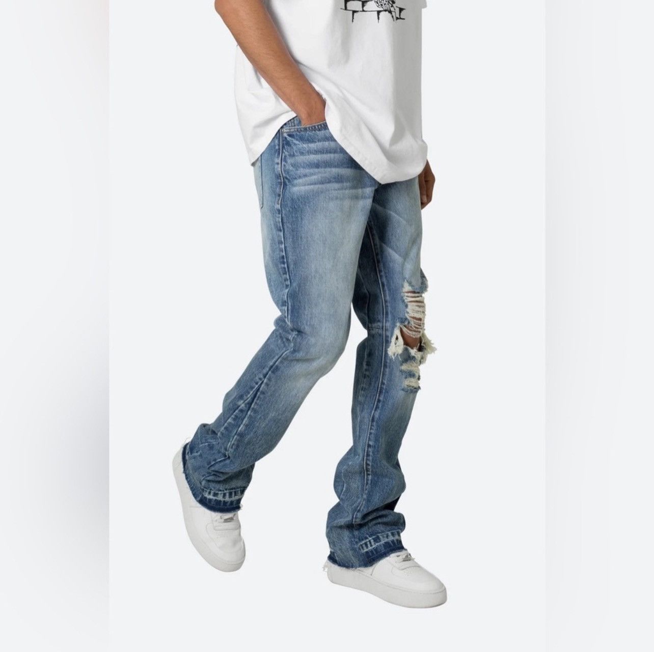 MNML MNML Flare Blue Denim Jeans Distressed Size US 32 / EU 48 - 11 Thumbnail