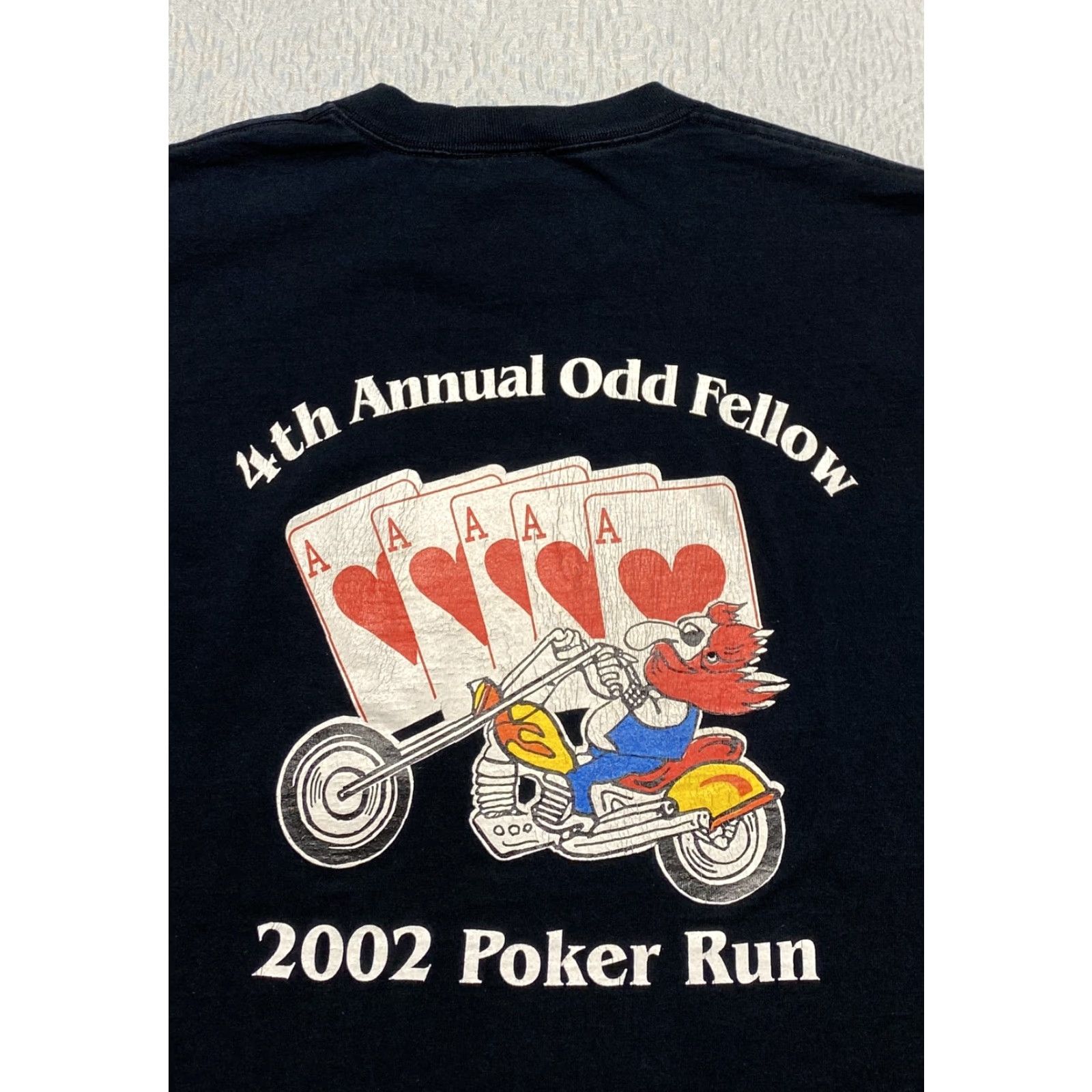 Fruit Of The Loom VINTAGE Odd Fellow Poker Run Shirt Mens Large Black Motorcycle Biker 2002 Tee 00s Size US L / EU 52-54 / 3 - 2 Thumbnail