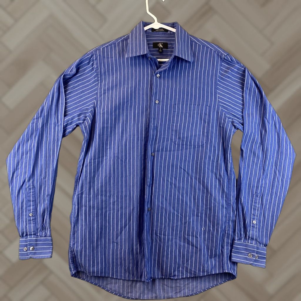 Calvin Klein Calvin Klein Shirt Adult M Blue Button-Up Long Sleeve Slim Fit Mens Shirt 36/37 Regular Cotton 82-54 Size US M / EU 48-50 / 2 - 1 Thumbnail