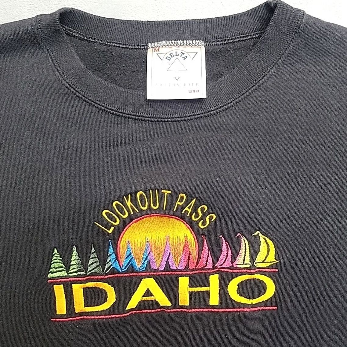 Delta VTG Idaho Sweatshirt SZ M Black Long Sleeve Lookout Pass Ski Sweater Made in USA Size US M / EU 48-50 / 2 - 2 Thumbnail