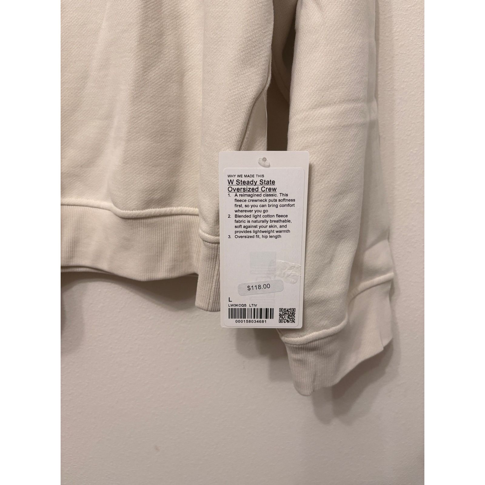 Lululemon NWT Women's Lululemon Steady State Crewneck Light Ivory Sz L Size L / US 10 / IT 46 - 2 Thumbnail