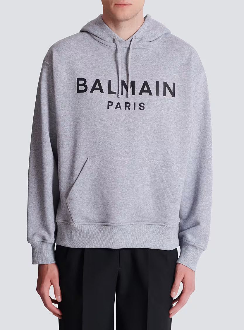 Balmain o1s1wg110126 Printed Cotton Hoodie in Grey Size US L / EU 52-54 / 3 - 4 Thumbnail