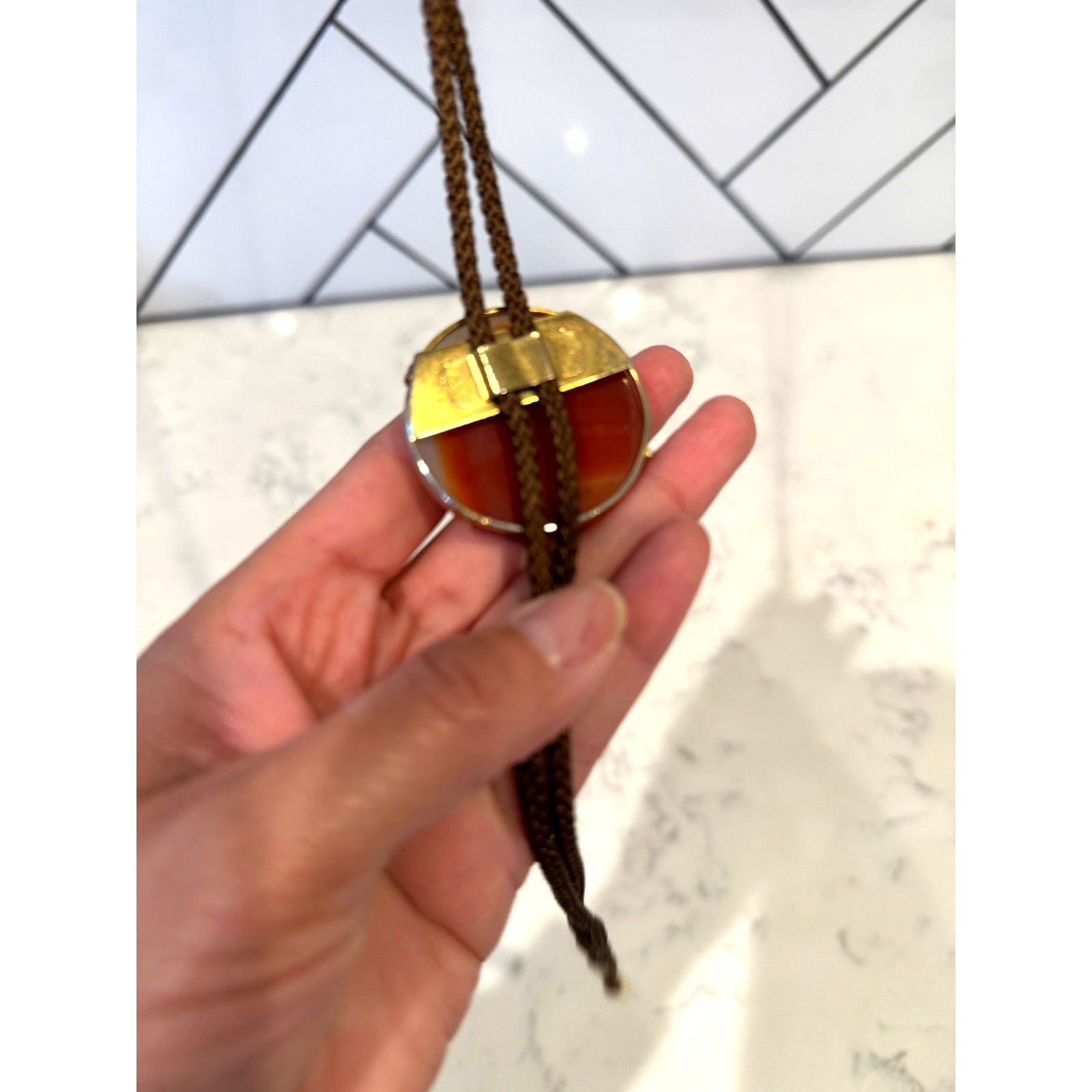Vintage Vintage bolo tie shoestring necktie round polished agate Size ONE SIZE - 4 Thumbnail