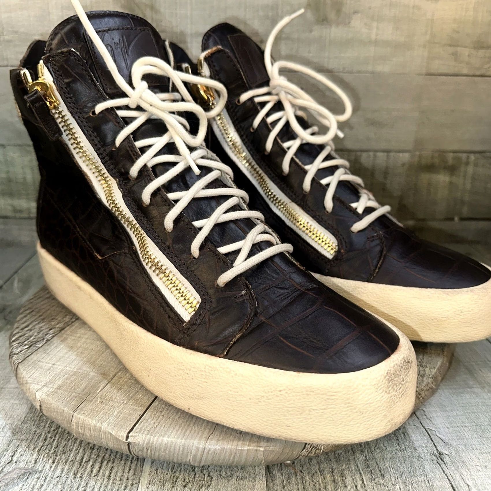 Giuseppe Zanotti VINTAGE Giuseppe Zanotti May Croc Brown Leather High Top Sneakers Mens Size 11 EU 44 Size US L / EU 52-54 / 3 - 2 Thumbnail
