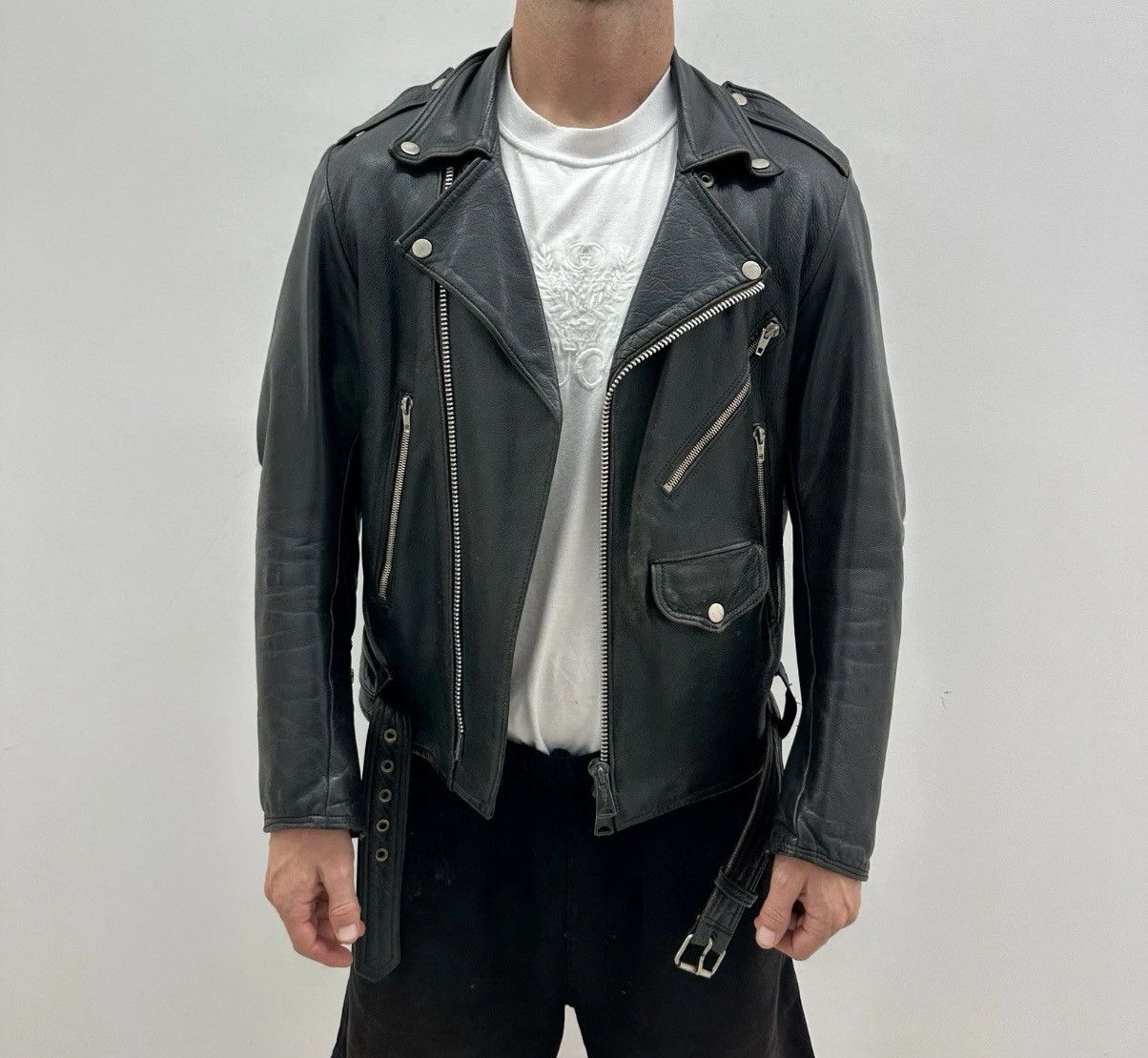 Other Vintage 1980s Mens Leather Biker Moto Jacket Rare Black Size US S / EU 44-46 / 1 - 1 Thumbnail