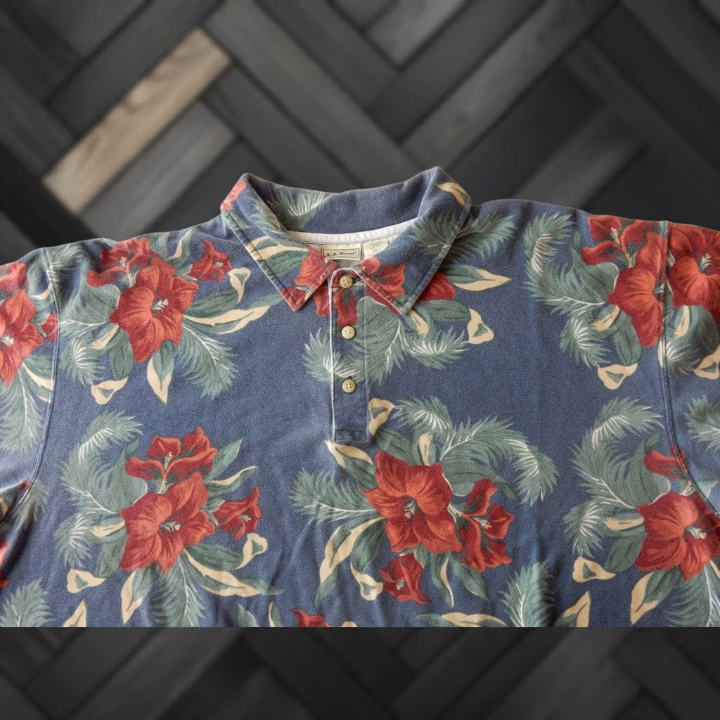 Vintage VTG L.L. Bean Polo Shirt Men XX- Large Floral Short Sleeve 100% Cotton Blue N/A Size US XXL / EU 58 / 5 - 1 Thumbnail