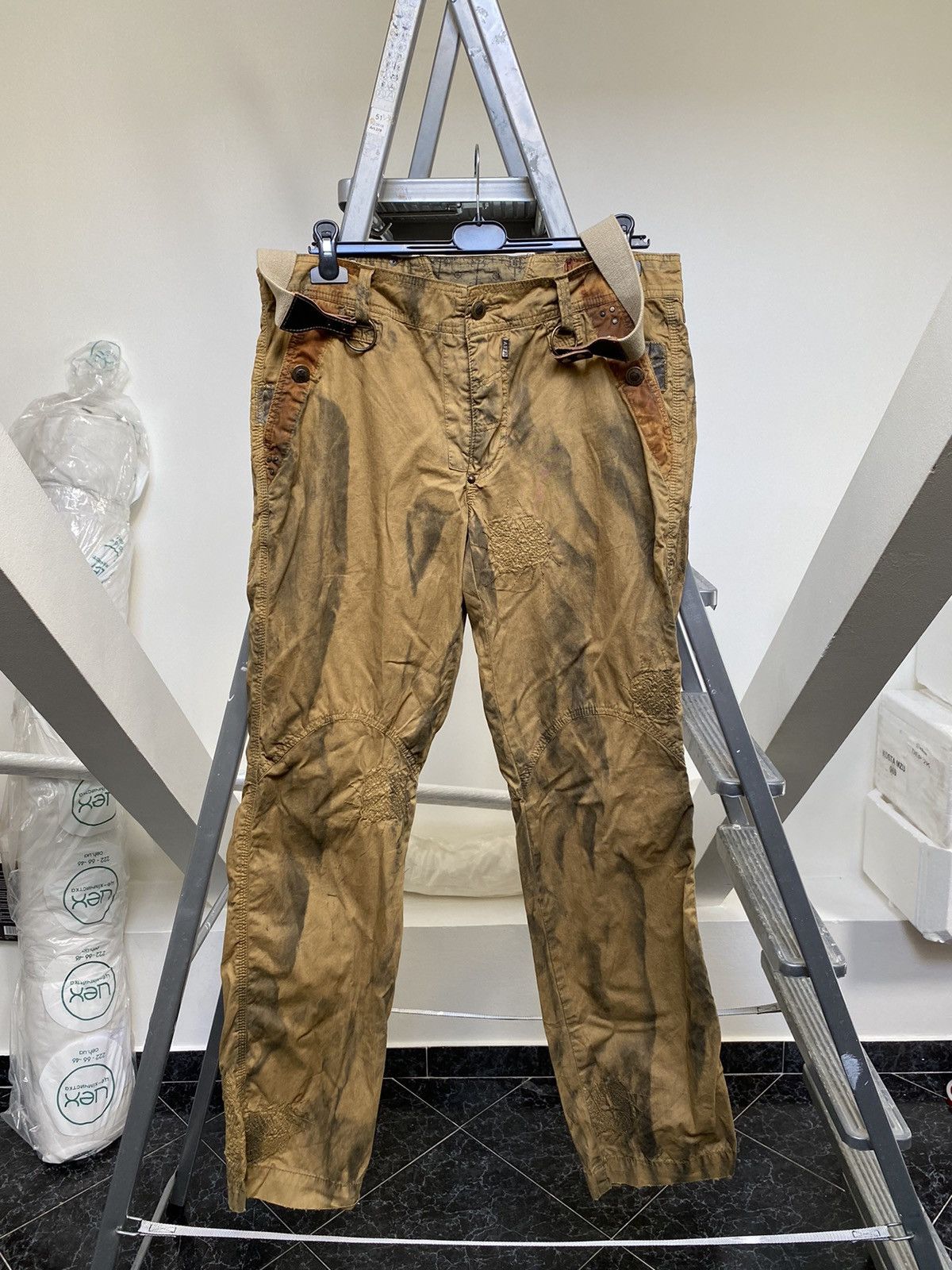 Image of Beauty Beast x Seditionaries Aff Designs Studio Worker Apocalypse Pants With Suspenders in Brown (S