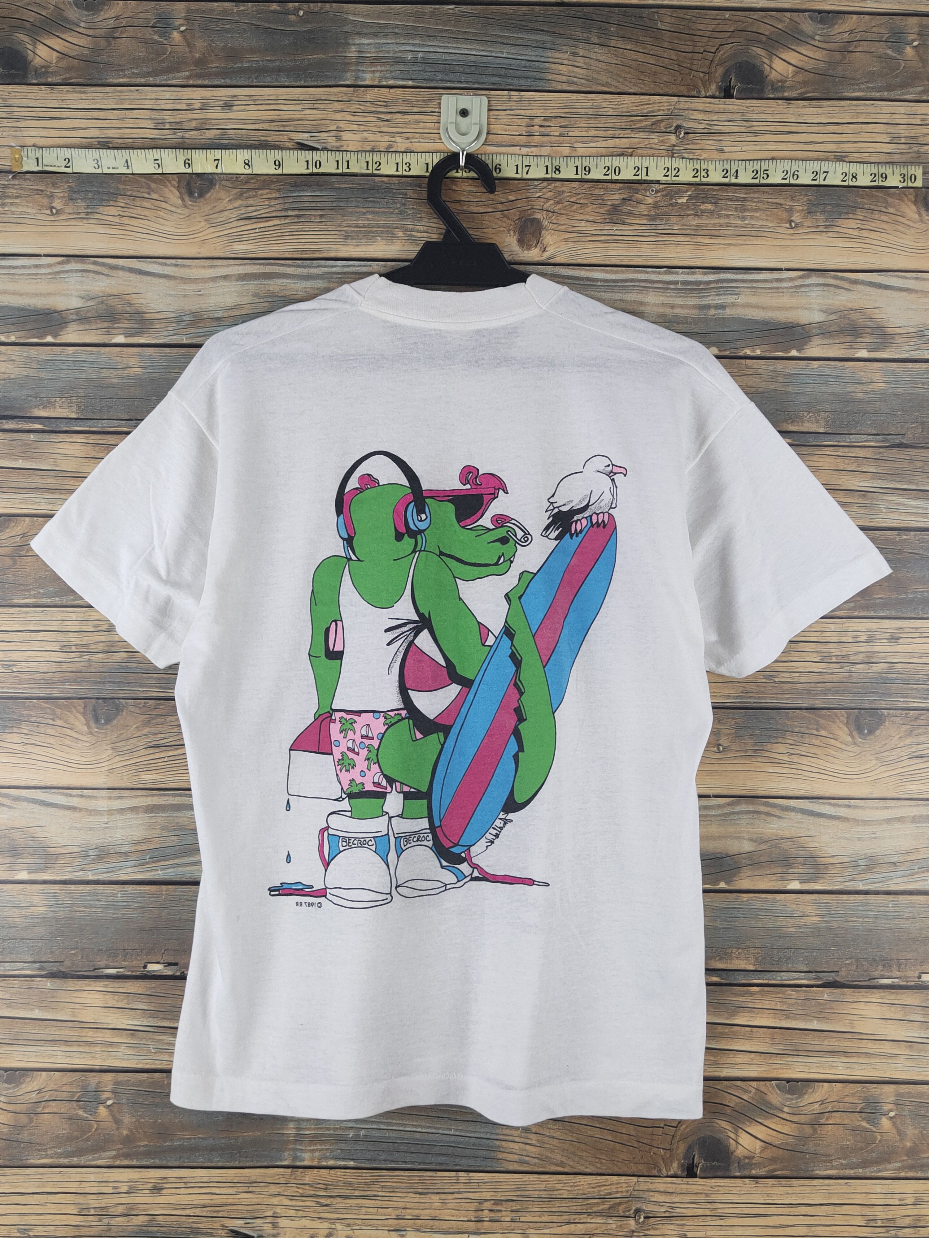 Vintage DL 80' Vintage cartoon surf White Short Sleeve T-shirt #2747 Size US M / EU 48-50 / 2 - 8 Thumbnail