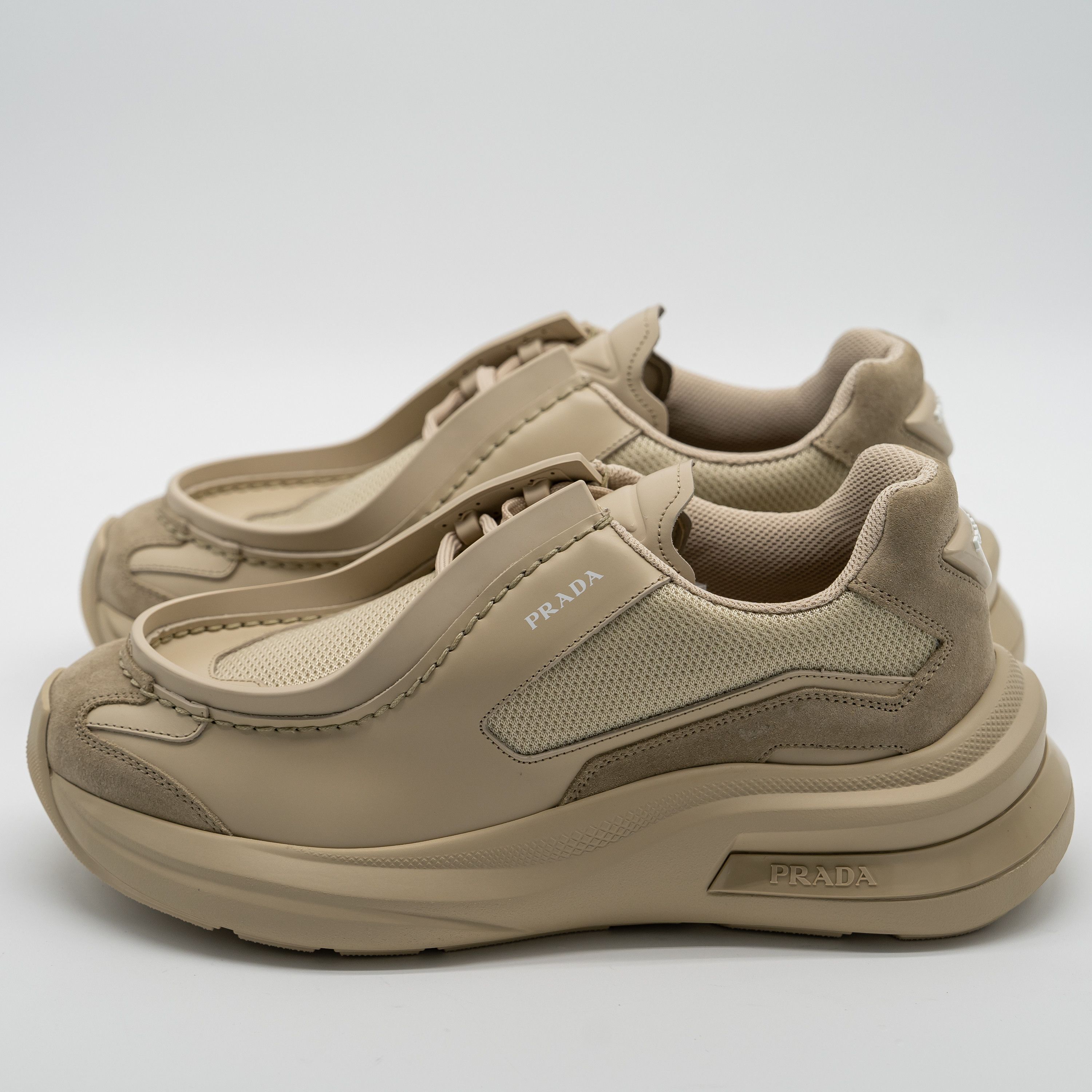 Prada 9uk 10 US Prada Systeme Leather Sneakers Beige Desert Tan Size US 10 / EU 43 - 4 Thumbnail