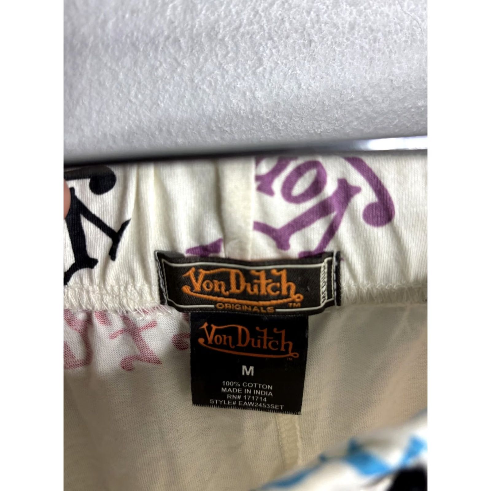 Von Dutch Von Dutch Mens Pajama Pants White Logo Print 100% Cotton Lounge Sleepwear M Size US 31 - 4 Thumbnail