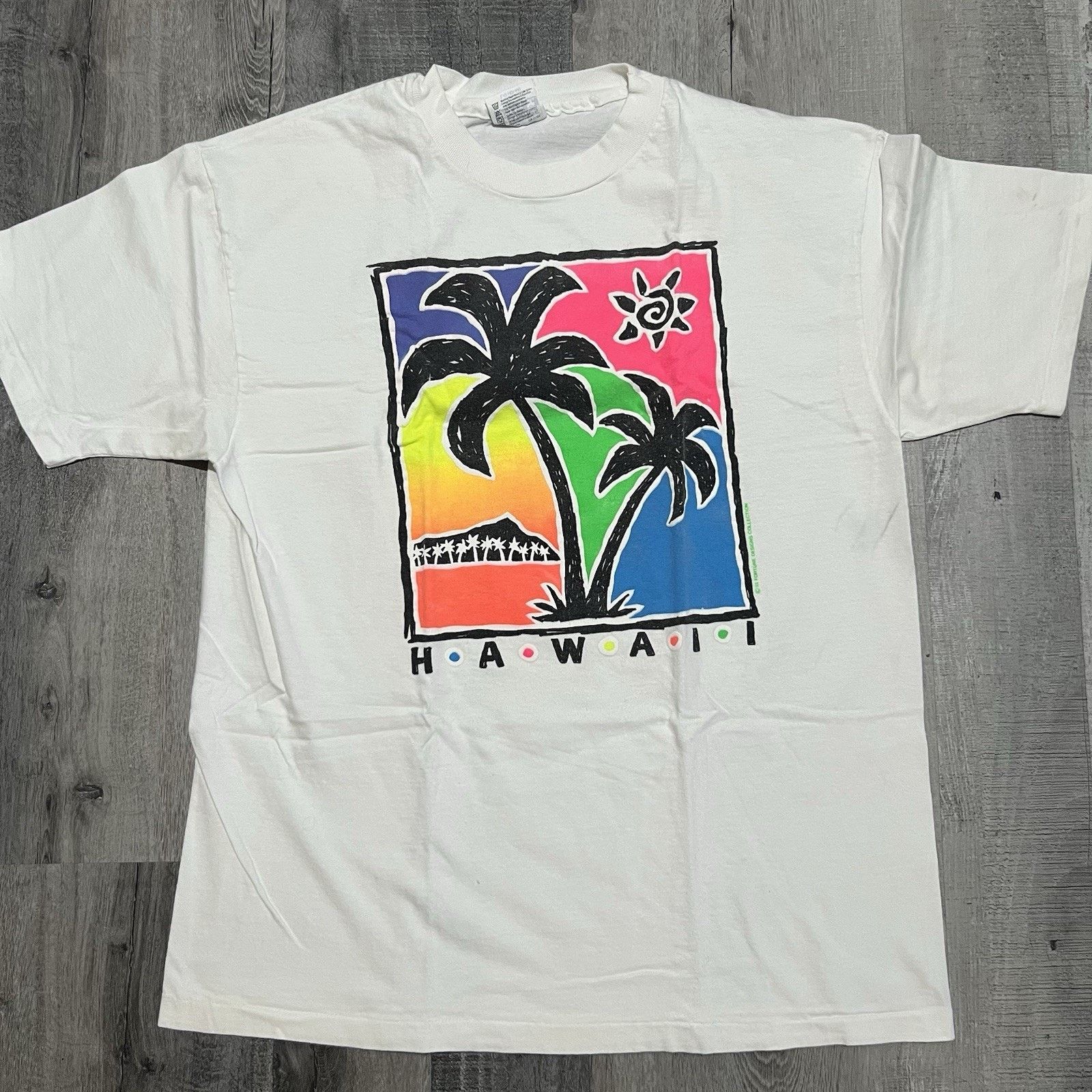 Hanes VTG Hawaii Palm Tree 1991 Neon Tropical Beach Ocean T Shirt Size US L / EU 52-54 / 3 - 1 Thumbnail
