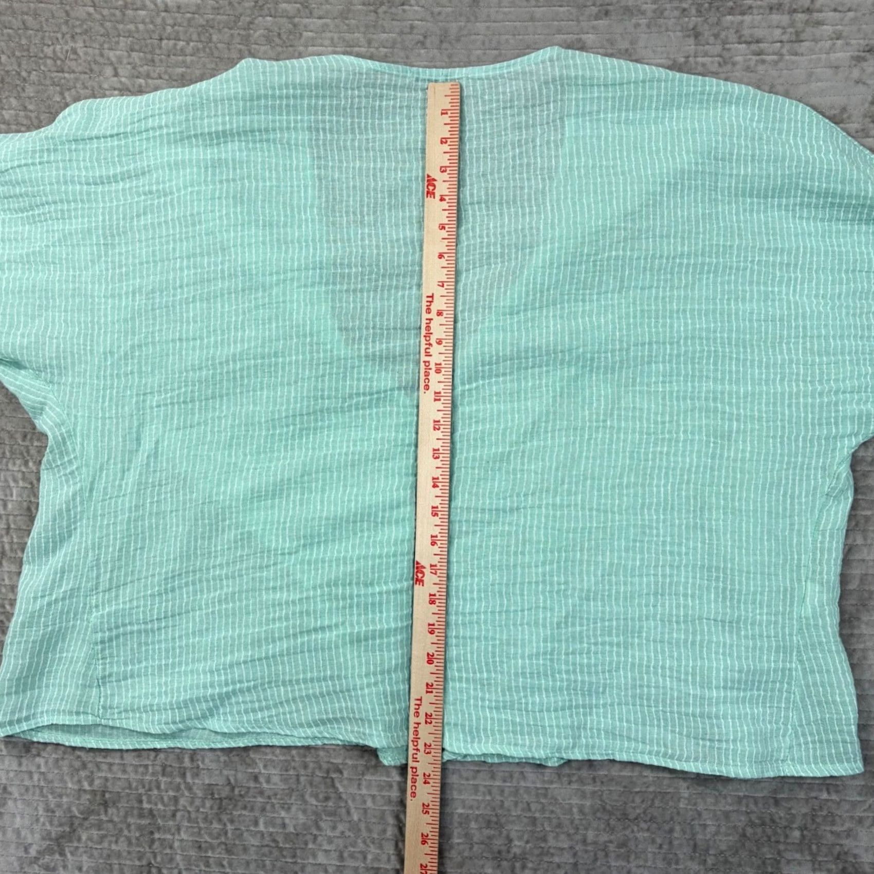 Vintage Meo Meli Italy Mint Green Striped Linen Cotton Gauze V-Neck Boxy Top Ladies One Size Green Striped V-Neck Short Sleeve Gentlemens? Size ONE SIZE - 7 Thumbnail