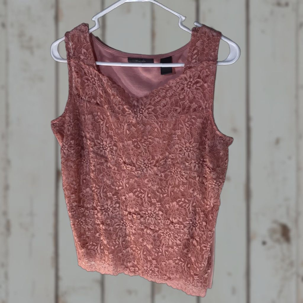 Liz Claiborne LIZ CLAIBORNE Pink Lace Sheer Blouse Top Womens Size L Short Sleeve Round Neck Size L / US 10 / IT 46 - 1 Thumbnail