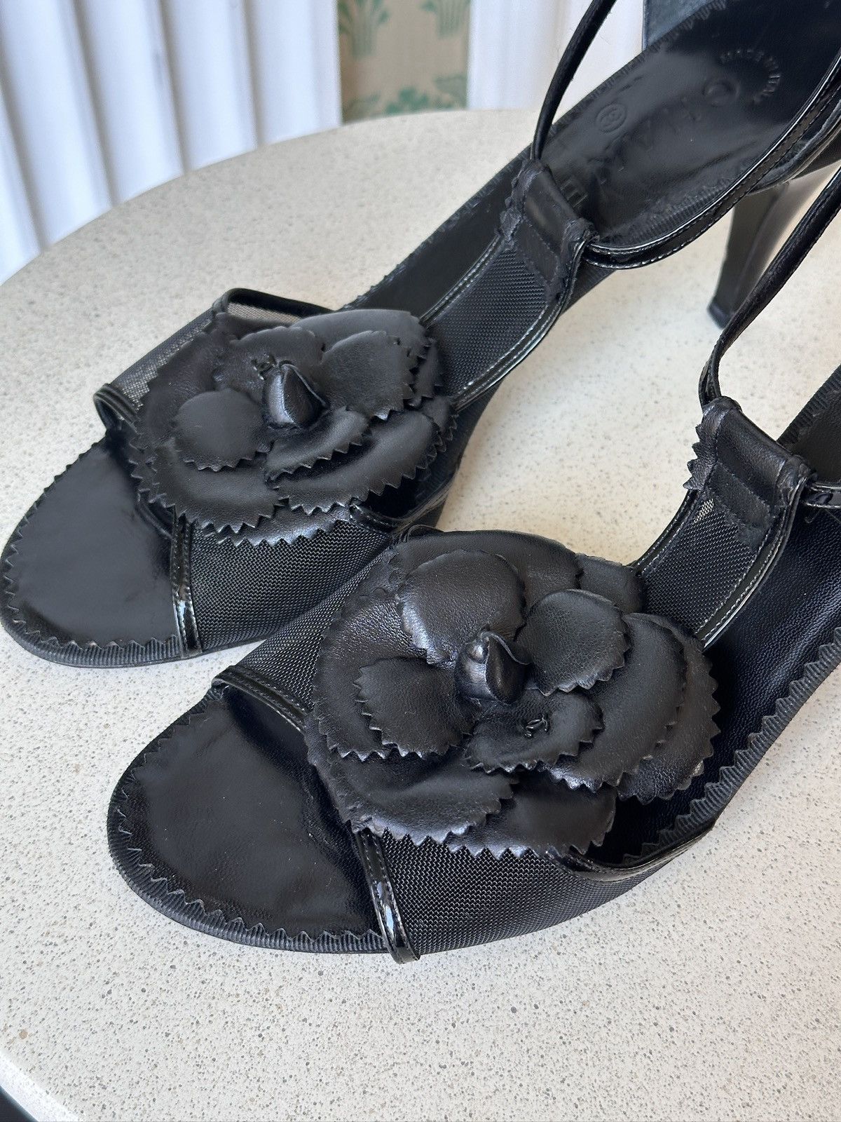 Chanel CHANEL Black Camellia Ankle Strap Mesh Leather Heels 42 Size US 11 / IT 41 - 8 Thumbnail