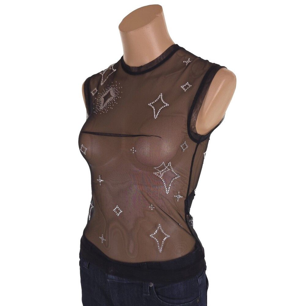 Saint Sintra Crystal Mesh Hot Fix Tank 40 4 S Black SSENSE