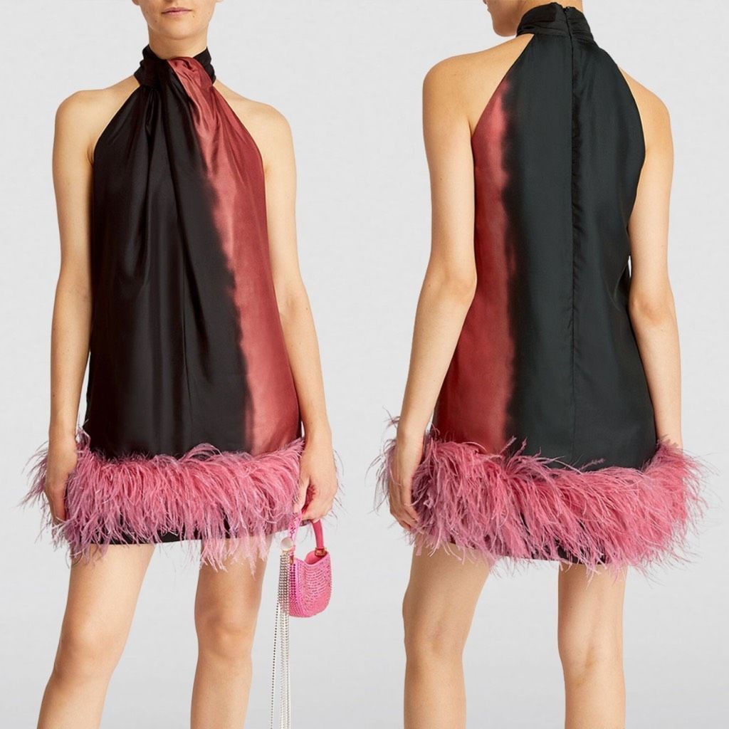 16Arlington Dress Feather Trim Cynthia Mini Dress Brown Pink