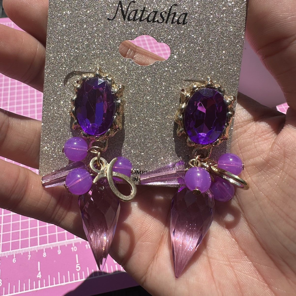Designer Natasha gold tone Lightweight purple Crystal Size ONE SIZE - 3 Thumbnail