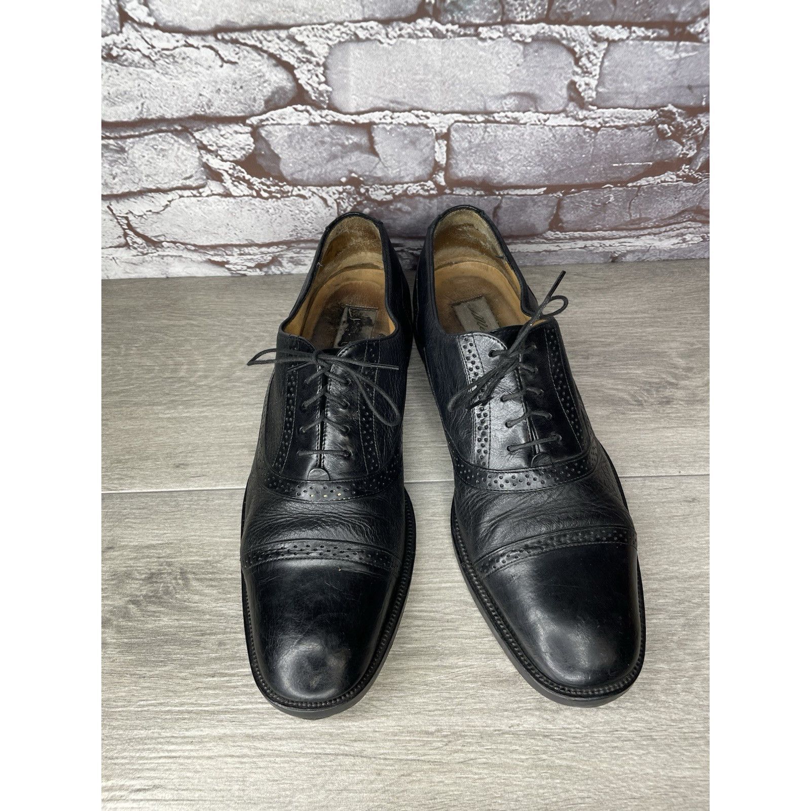 Mezlan Mezlan Marque Black Leather Deerskin Cap Toe Brogue Oxfords Size US 11 / EU 44 - 12 Thumbnail