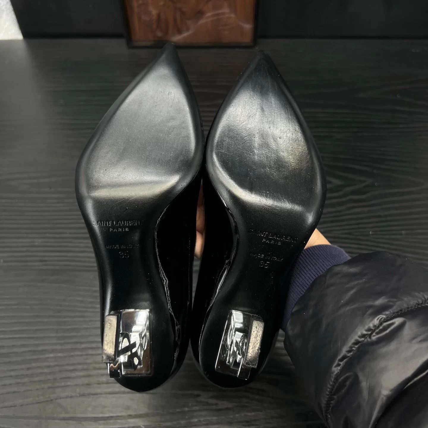 Saint Laurent Paris YSL Black Silver Patent Heels EUR35 LikeNew Box Size US 5 / IT 35 - 6 Thumbnail