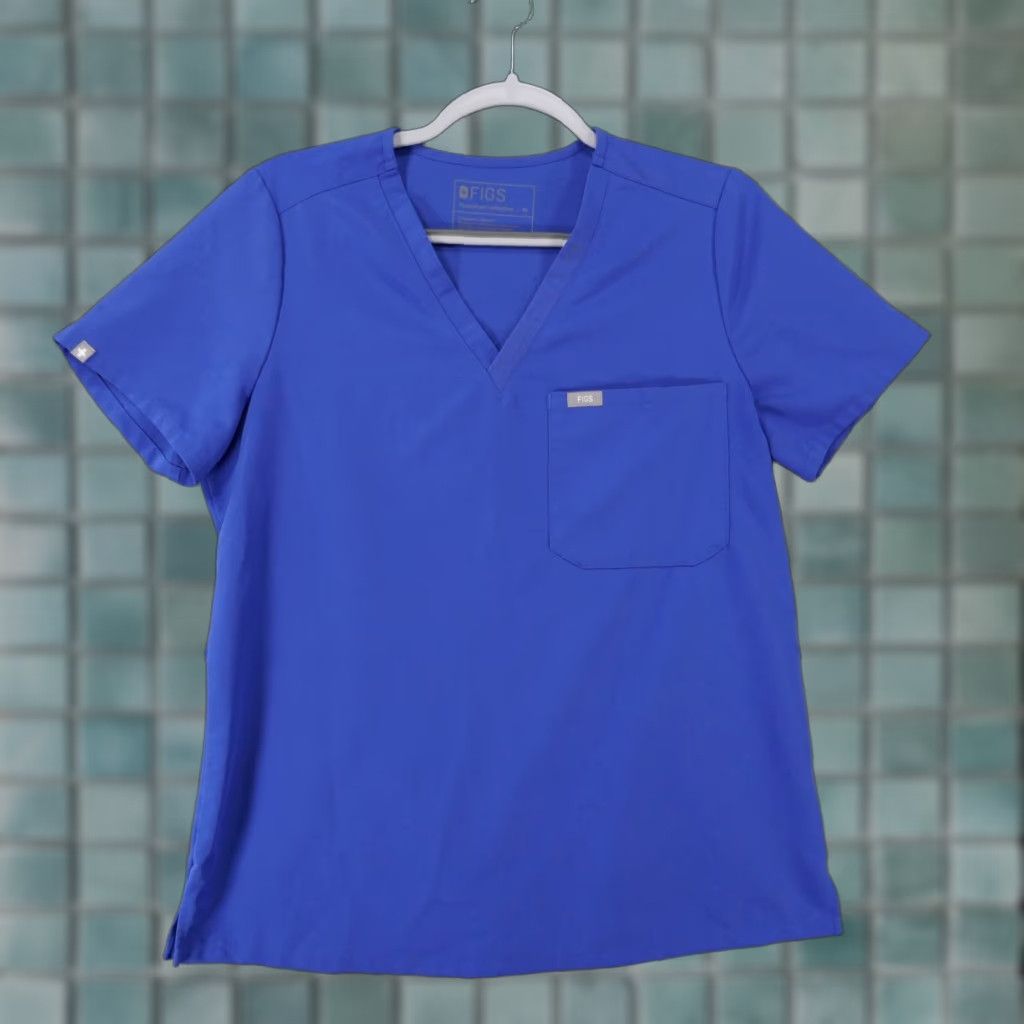 Vintage Figs Scrub Top Womens Medium Short Sleeve Blue w Pockets Size M / US 6-8 / IT 42-44 - 1 Thumbnail