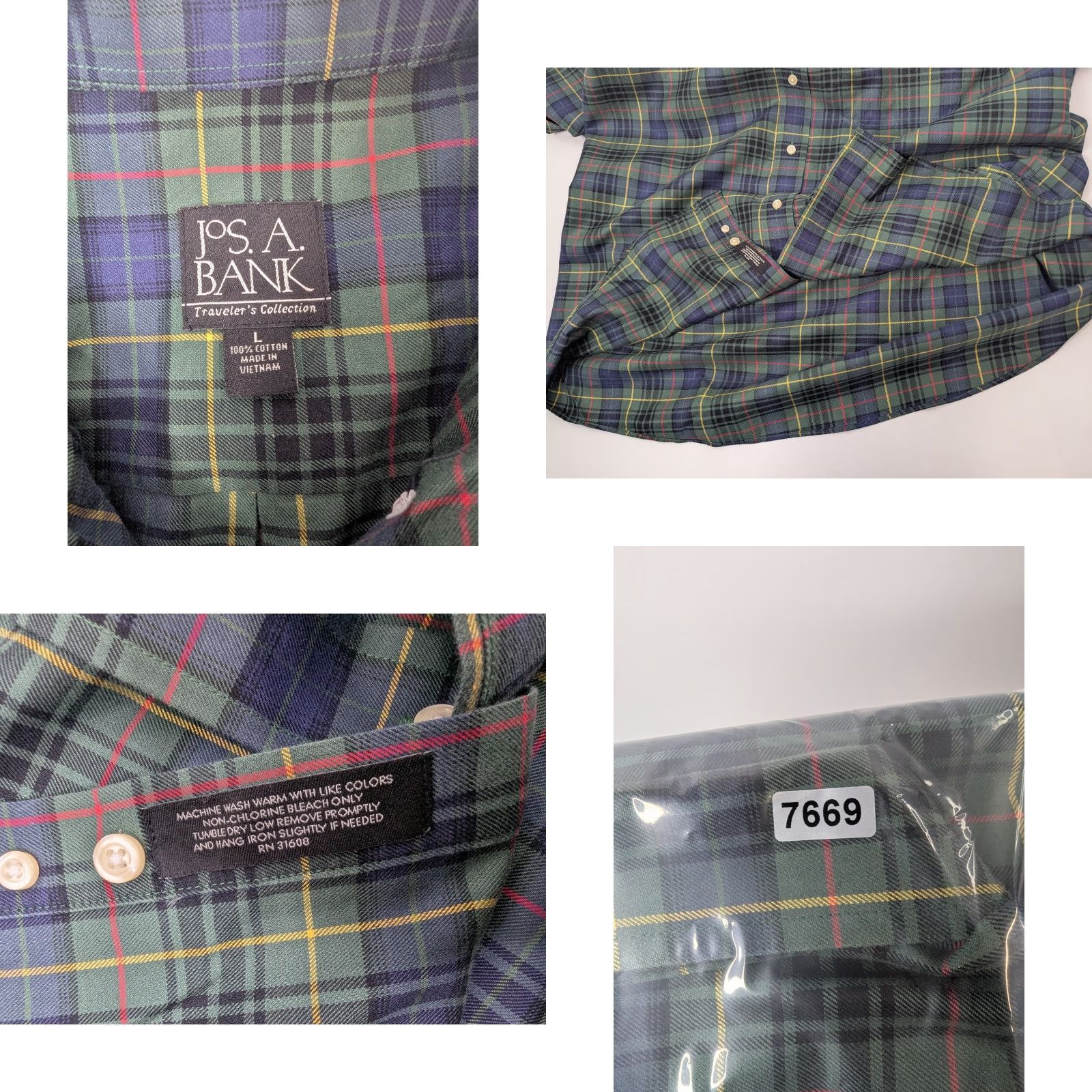 Jos. A. Bank Jos. A. Bank Traveler Mens Large Black Plaid Long Sleeve Button-Down Shirt Size US L / EU 52-54 / 3 - 8 Thumbnail