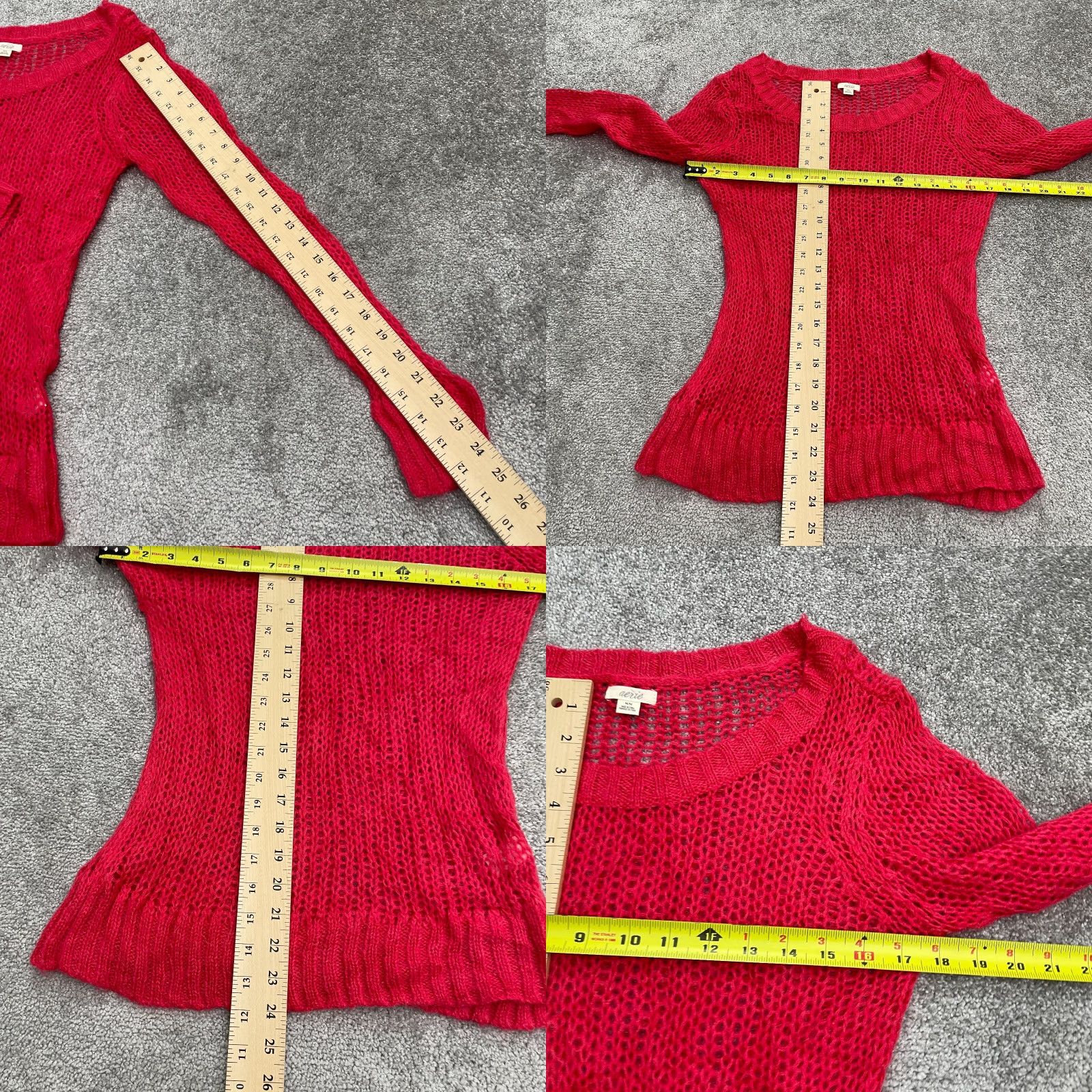 Vintage Aerie Sweater Women M Red Open-Knit Crochet Pullover Long Sleeve Round Neck Knit Size M / US 6-8 / IT 42-44 - 8 Thumbnail